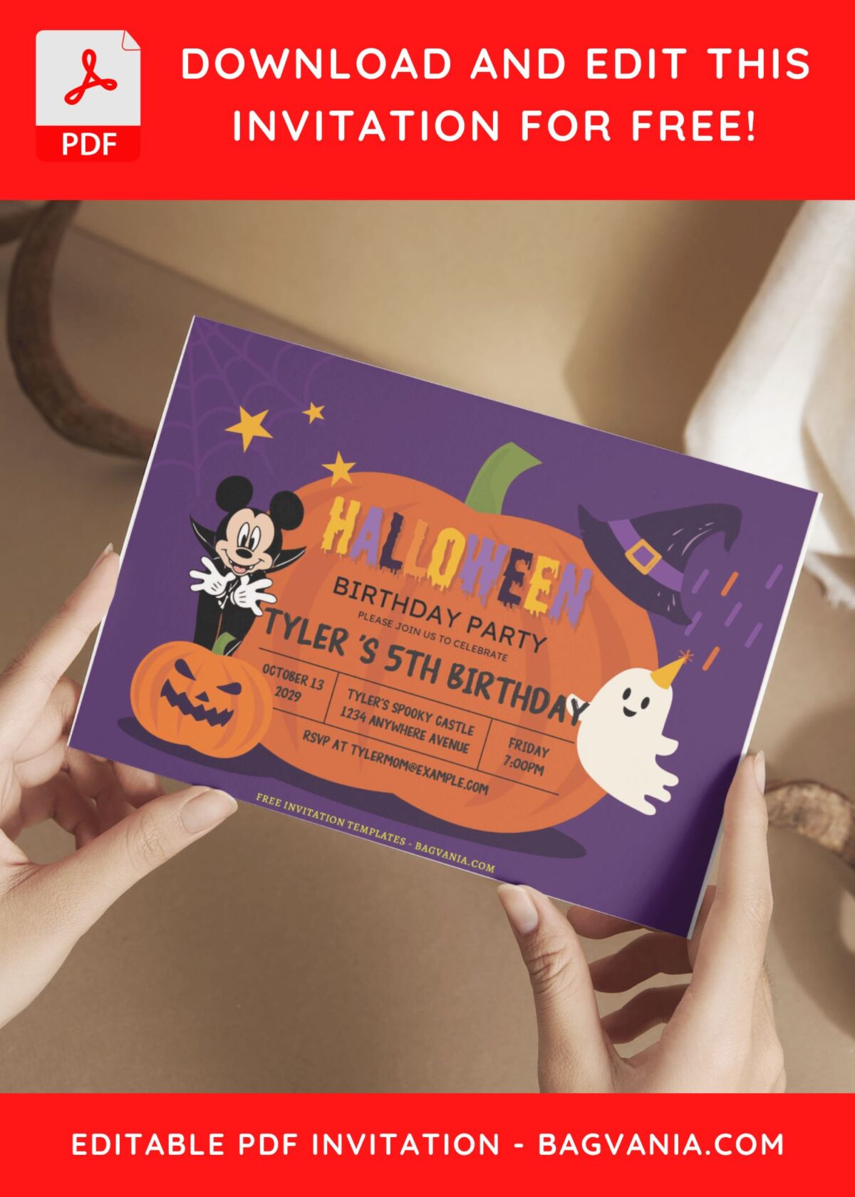 (Free Editable PDF) Jack O Lantern Mickey Mouse Birthday Invitation Templates I