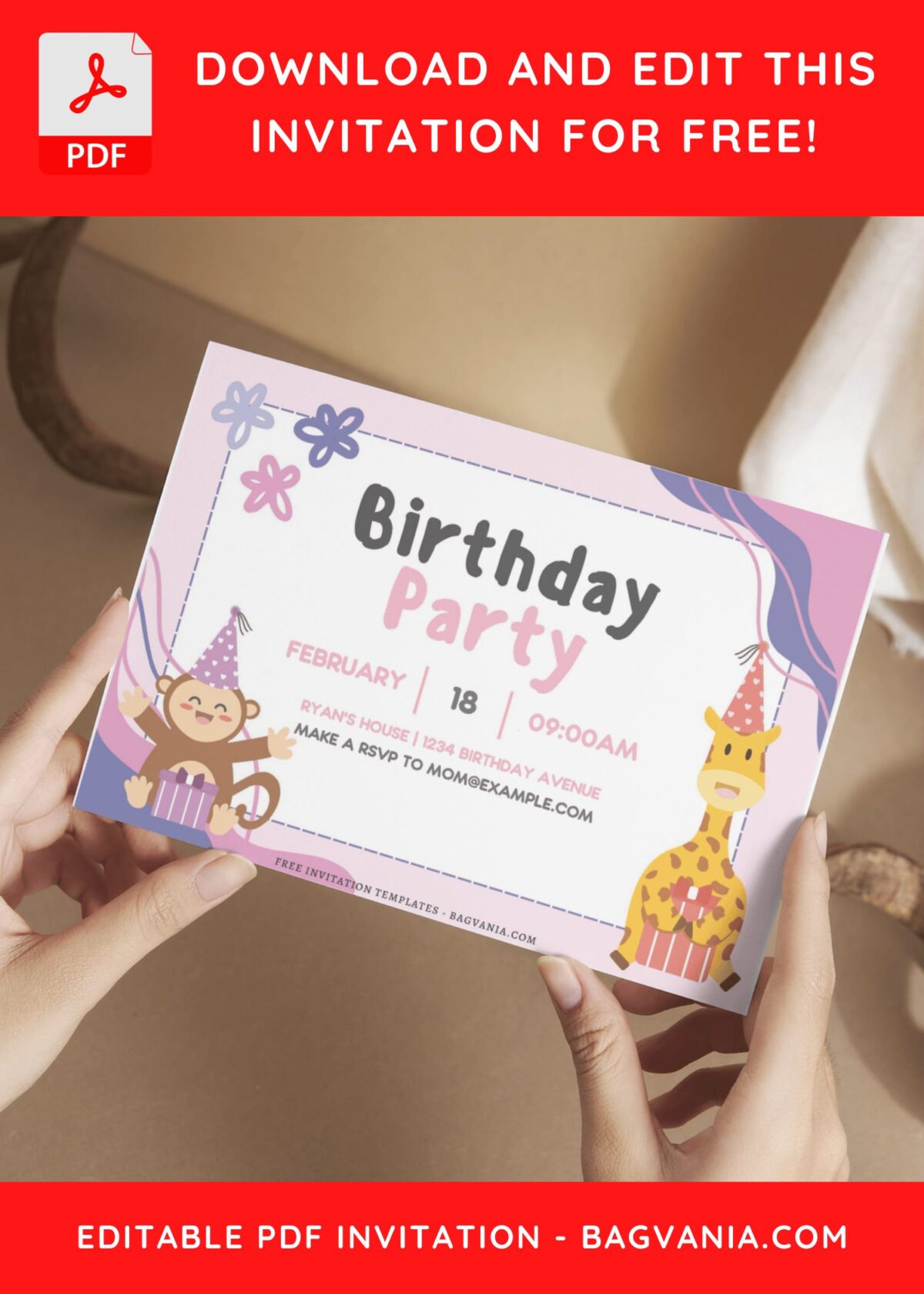 (Free Editable PDF) Joyful Party Animals Birthday Invitation Templates I