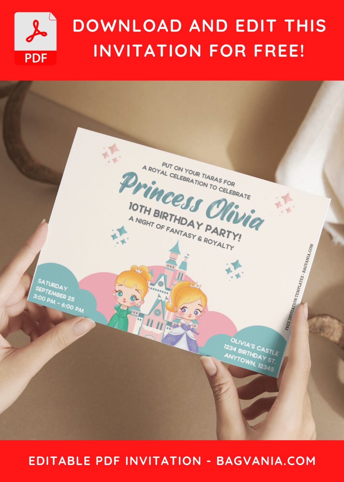 (Free Editable PDF) Adorable Twins Princess Birthday Invitation Templates I