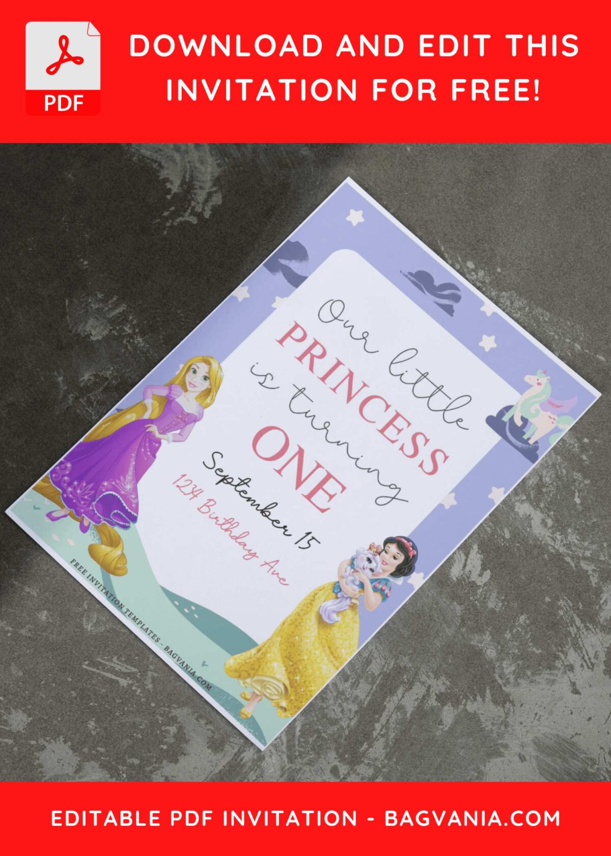(Free Editable PDF) Magical Disney Princess Birthday Invitation Templates E