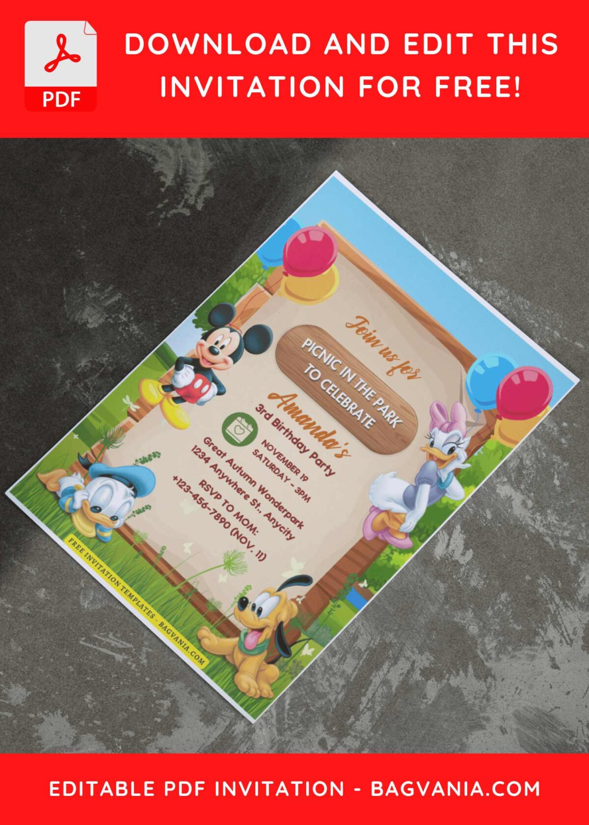 (Free Editable PDF) Childhood Joy Mickey Mouse Birthday Invitation Templates I