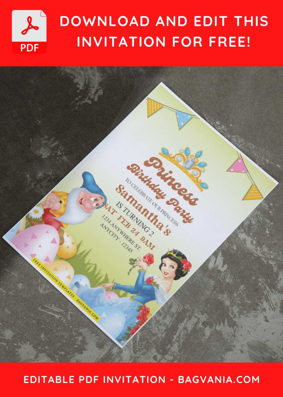 (Free Editable PDF) Magical Snow White Birthday Invitation Templates I