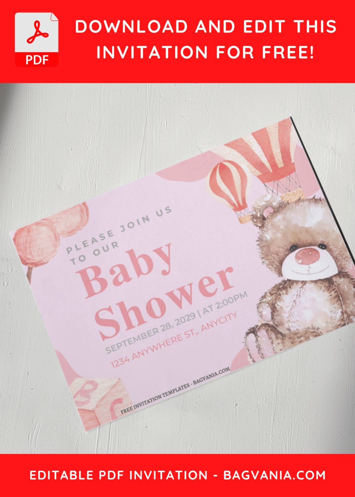 (Free Editable PDF) Teddy Bear Baby Shower Invitation Templates J