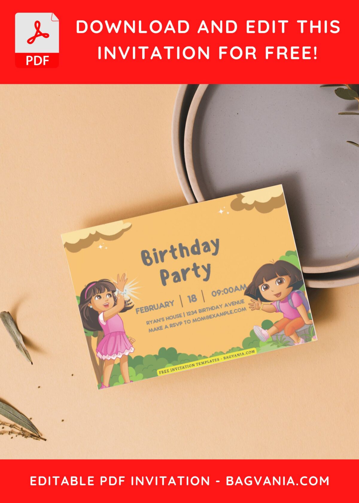 (Free Editable PDF) Cheerful Dora And Friends Birthday Invitation Templates F
