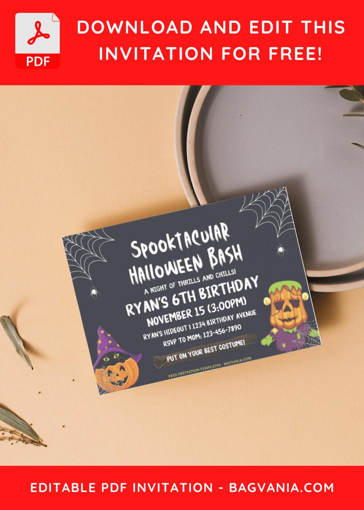 (Free Editable PDF) Spooktacular Halloween Frankenstein Birthday Invitation Templates F