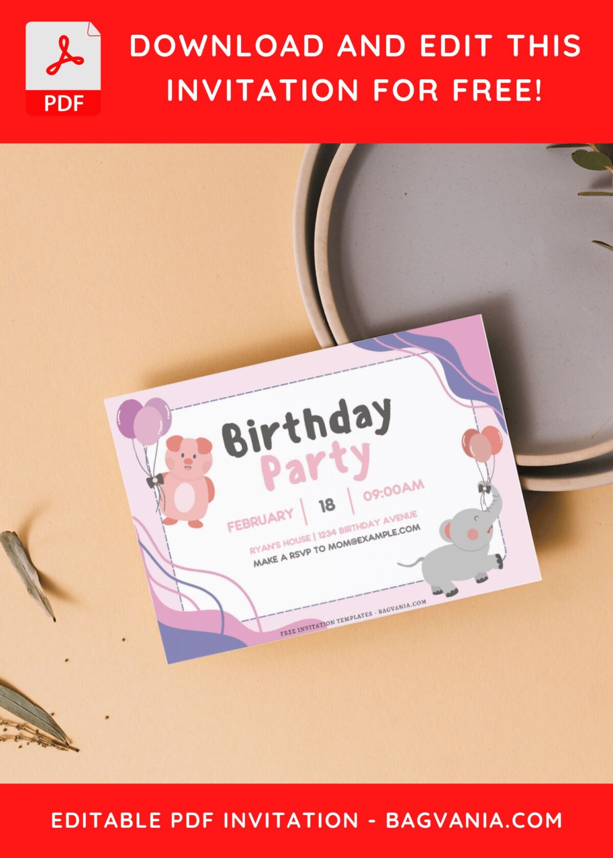 (Free Editable PDF) Joyful Party Animals Birthday Invitation Templates J