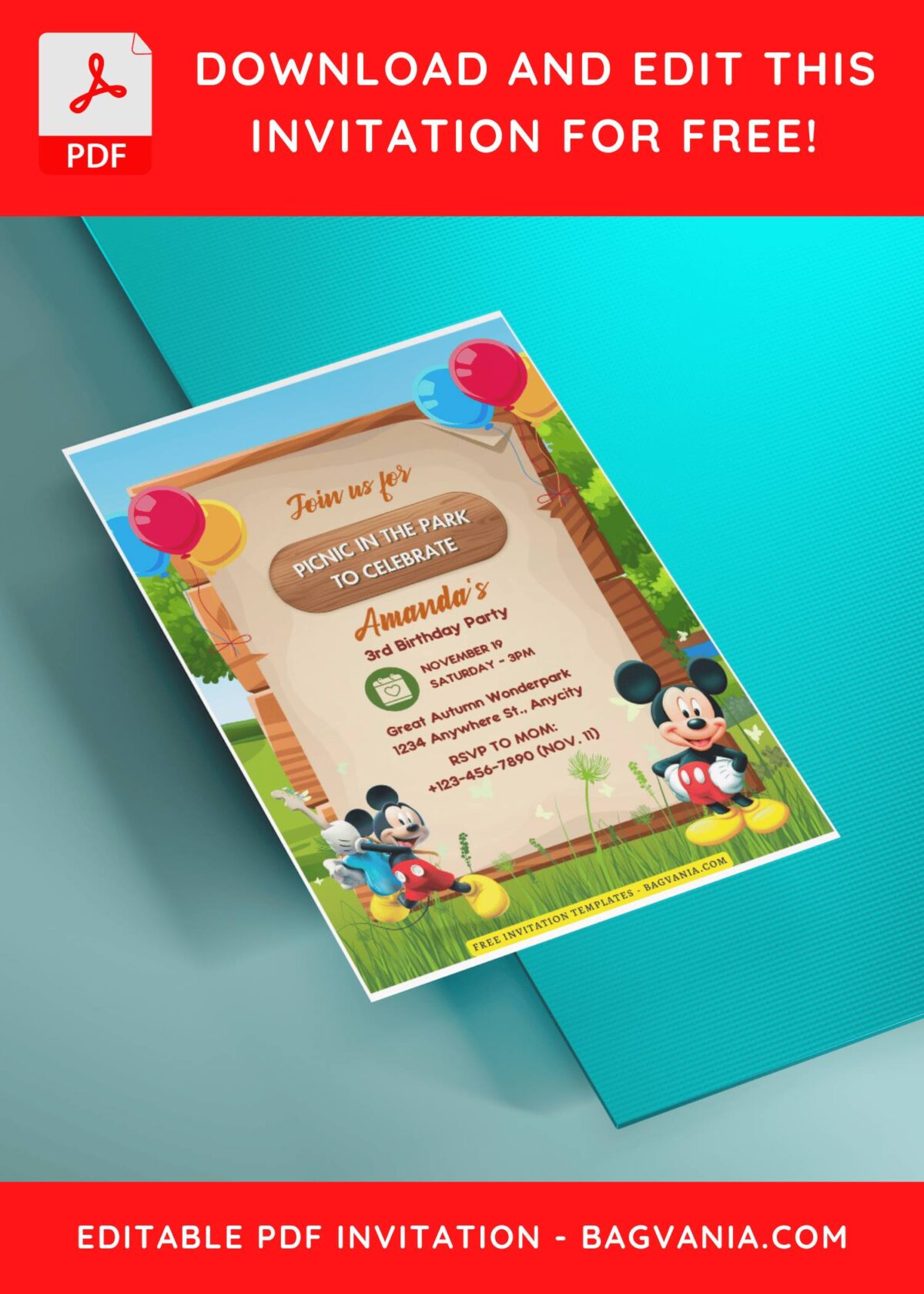 (Free Editable PDF) Childhood Joy Mickey Mouse Birthday Invitation Templates J