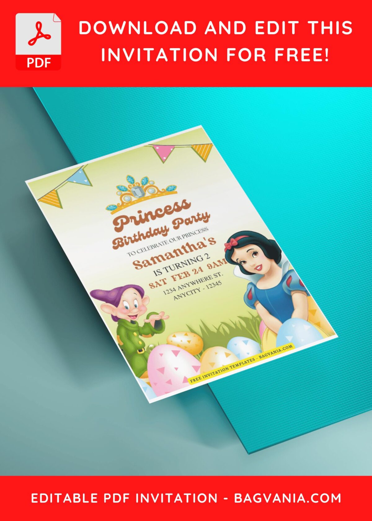 (Free Editable PDF) Magical Snow White Birthday Invitation Templates J