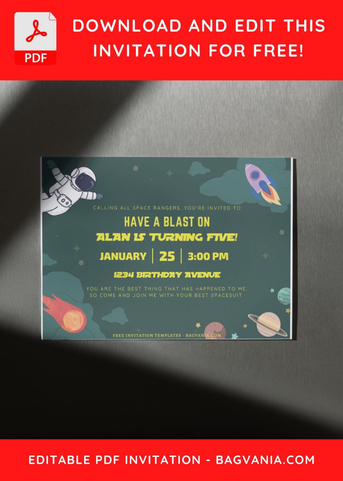 (Free Editable PDF) Out Of This World Space Birthday Invitation Templates J