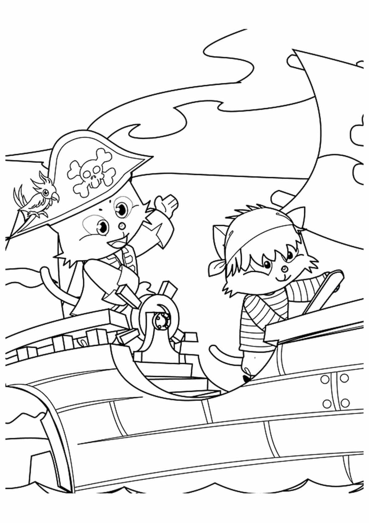 Adorable Animal Pirate Coloring Page Template