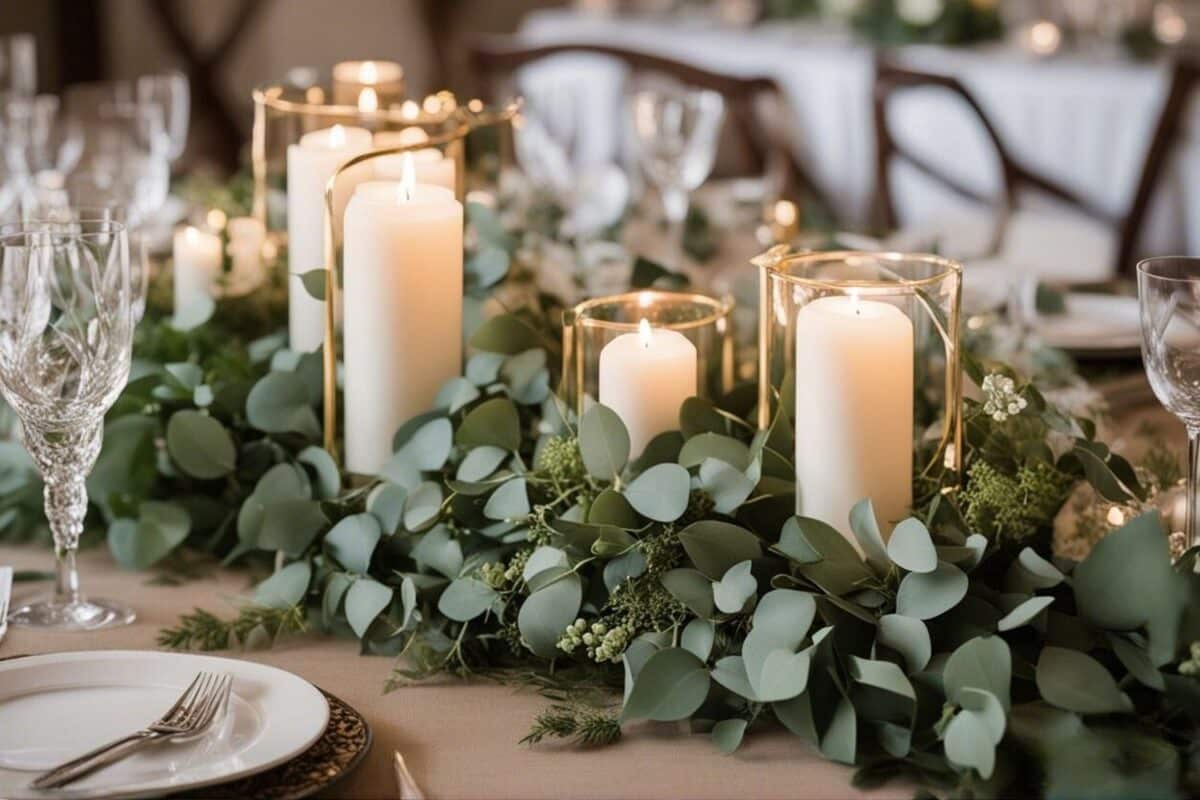 White Rose and Eucalyptus Floral Centerpiece