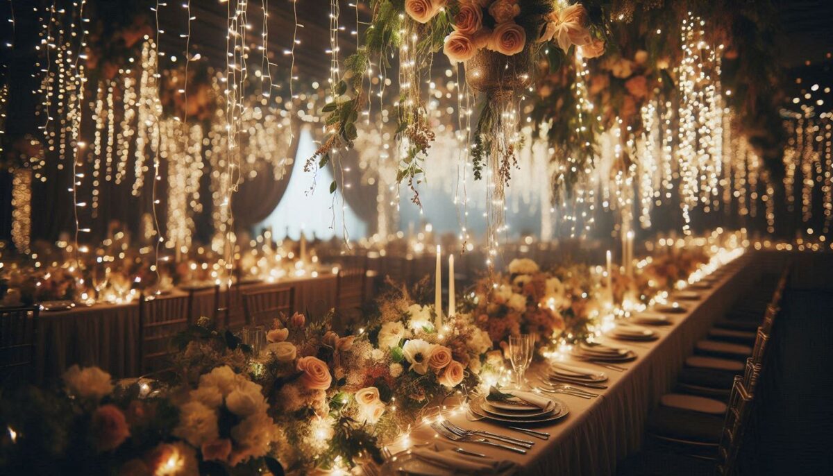 Suspended Floral And String Lights