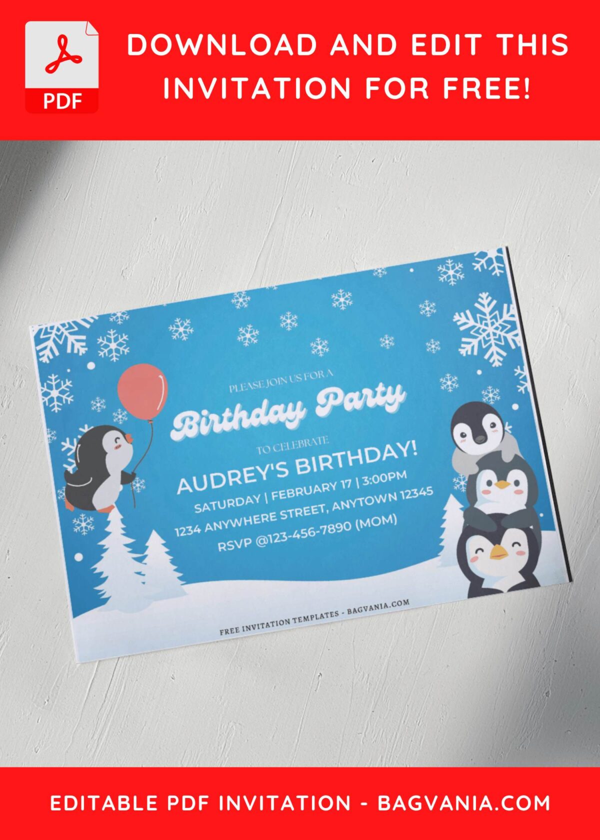 (Free Editable PDF) Playful Penguin Birthday Invitation Templates G