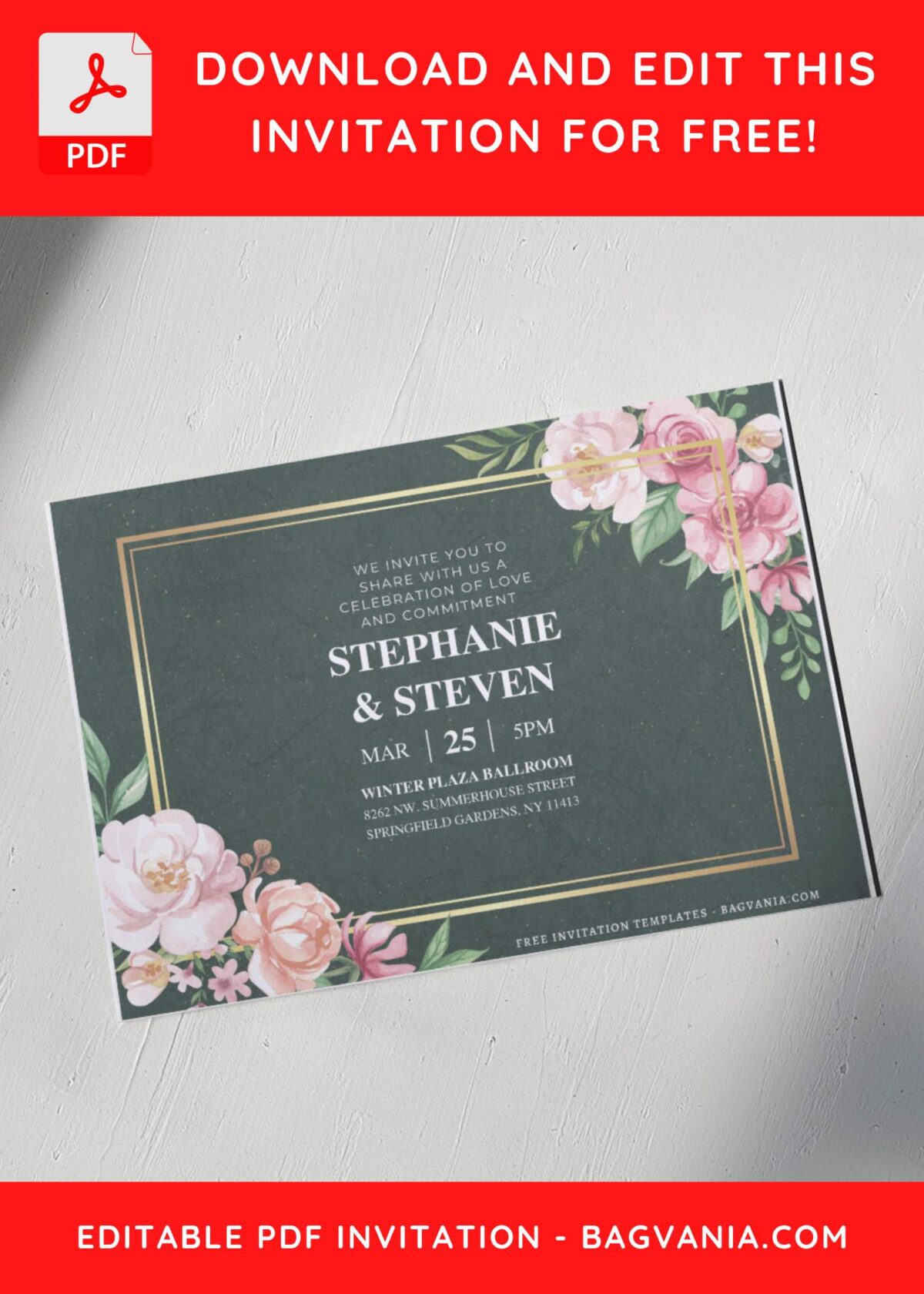 Rustic Watercolor Peony Wedding Invitation