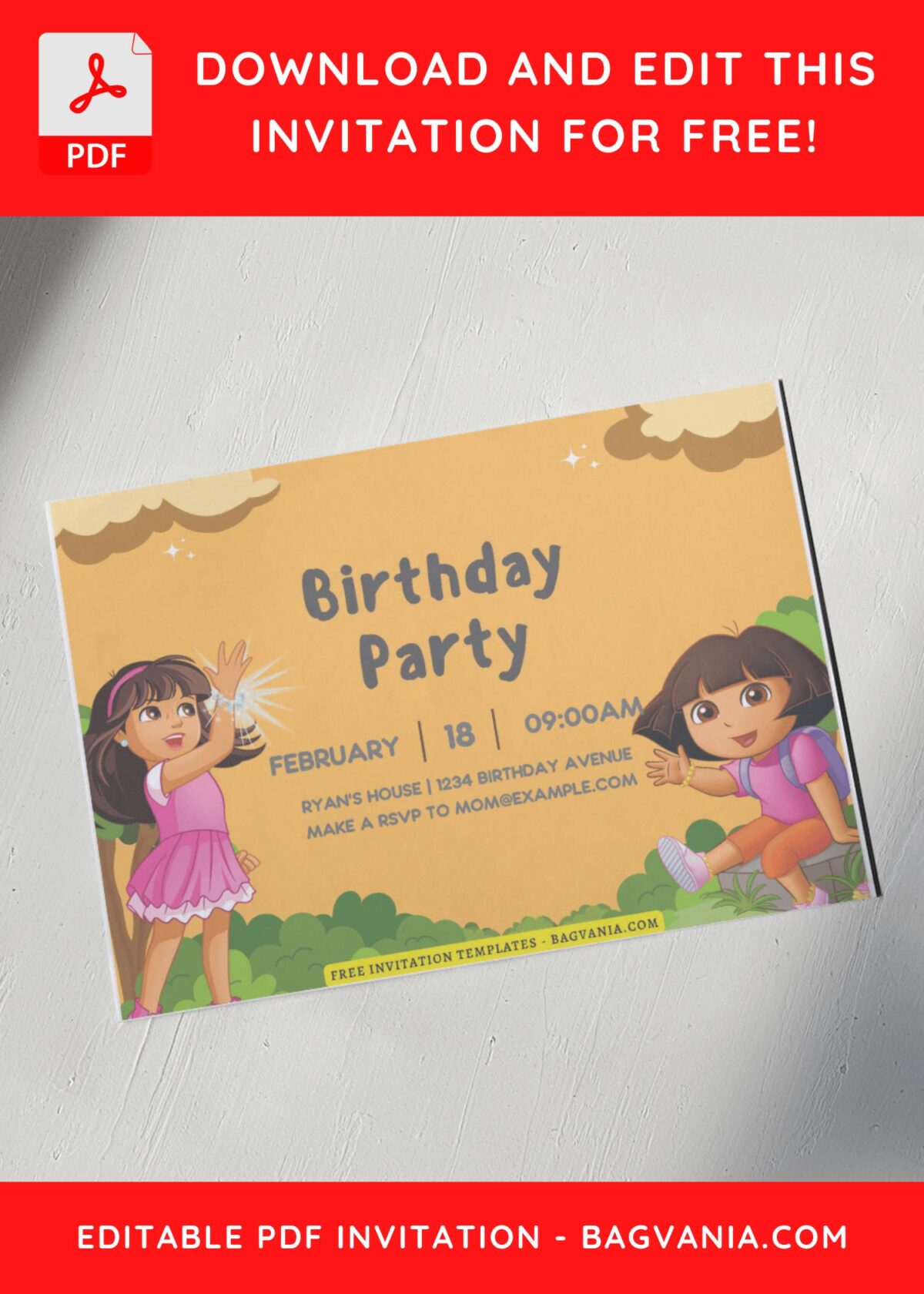 (Free Editable PDF) Cheerful Dora And Friends Birthday Invitation Templates G