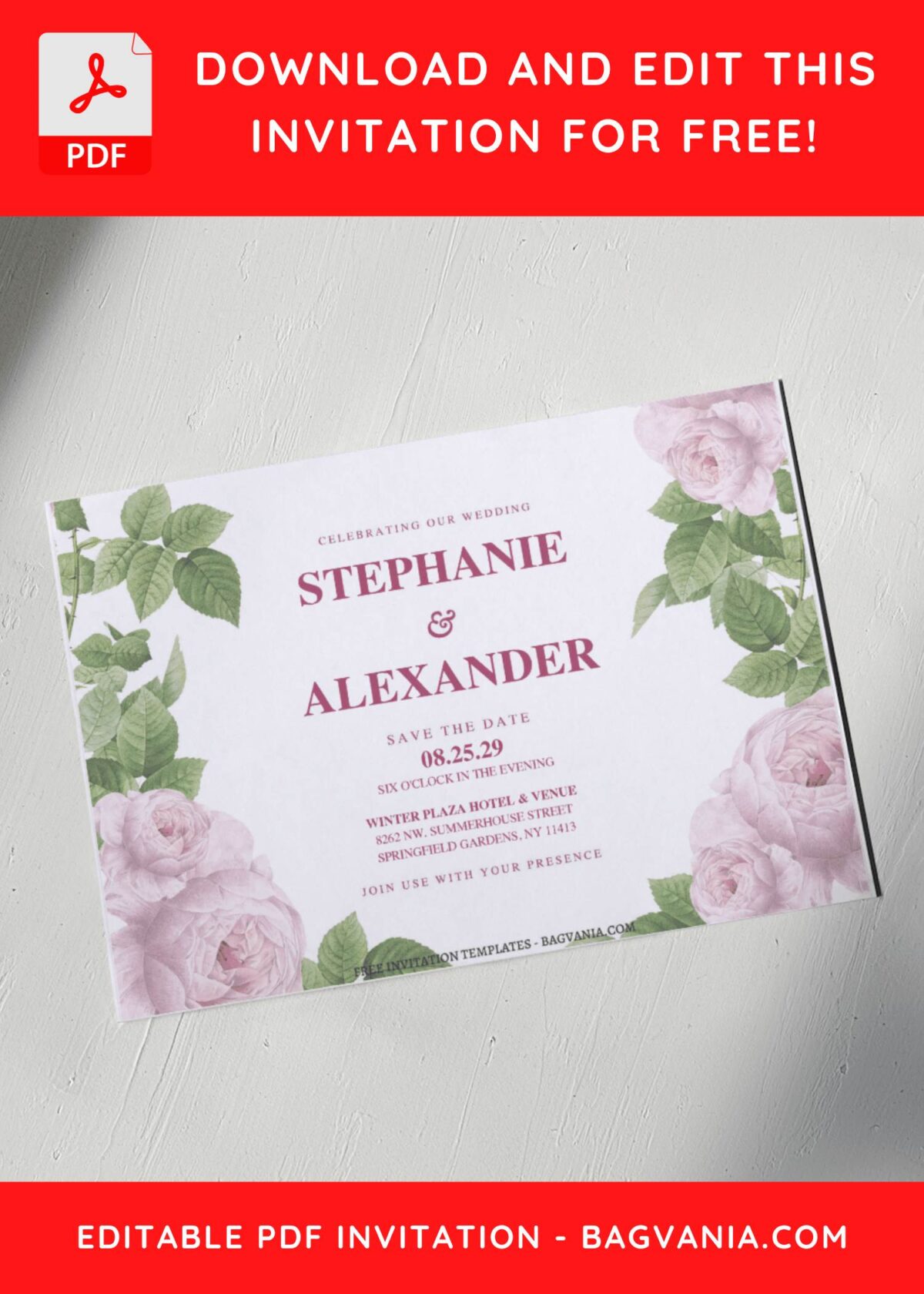(Free Editable PDF) Exquisite Watercolor Rose & Peony Wedding Invitation Templates G