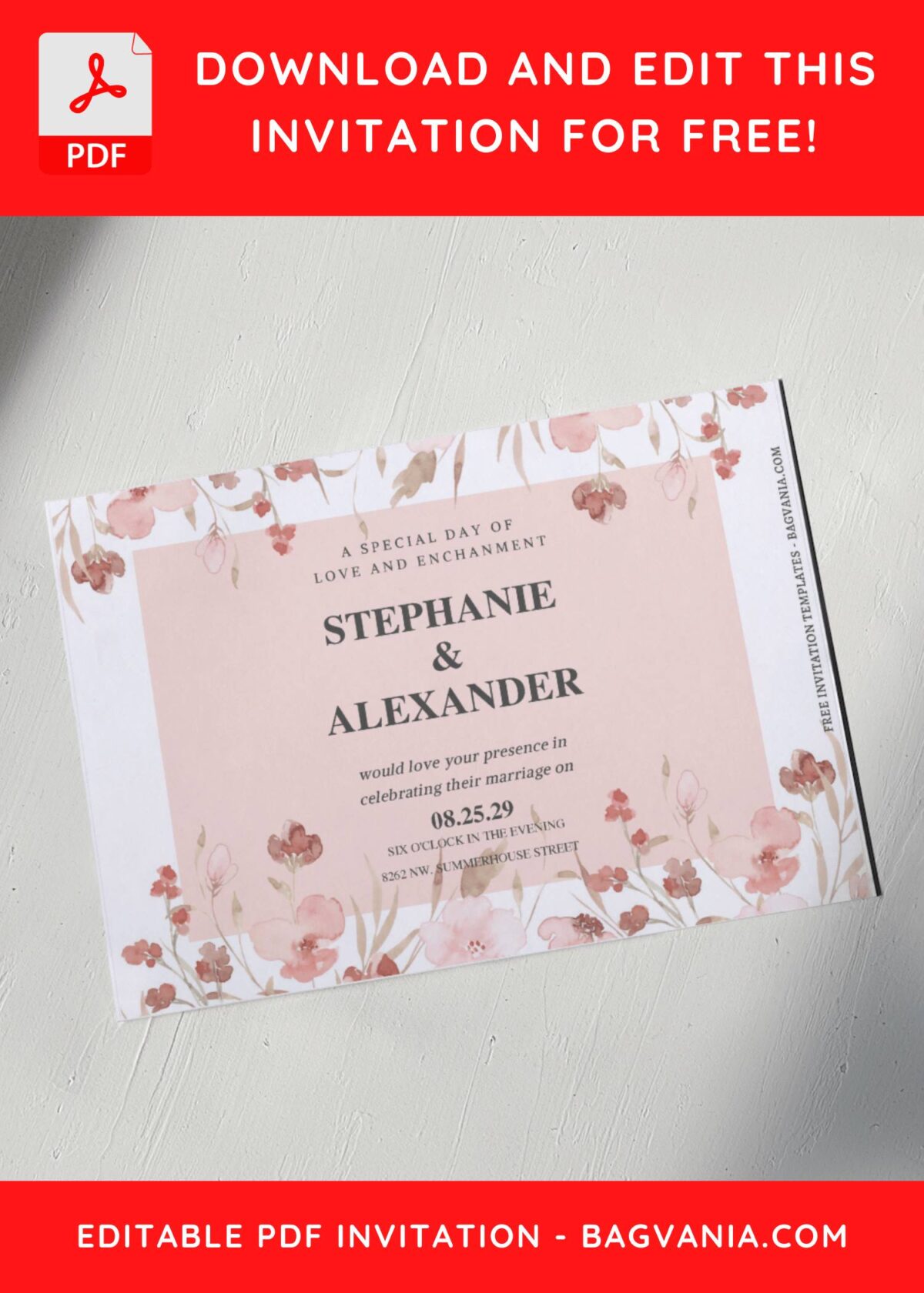 (Free Editable PDF) Botanical Floral Frame Wedding Invitation Templates G