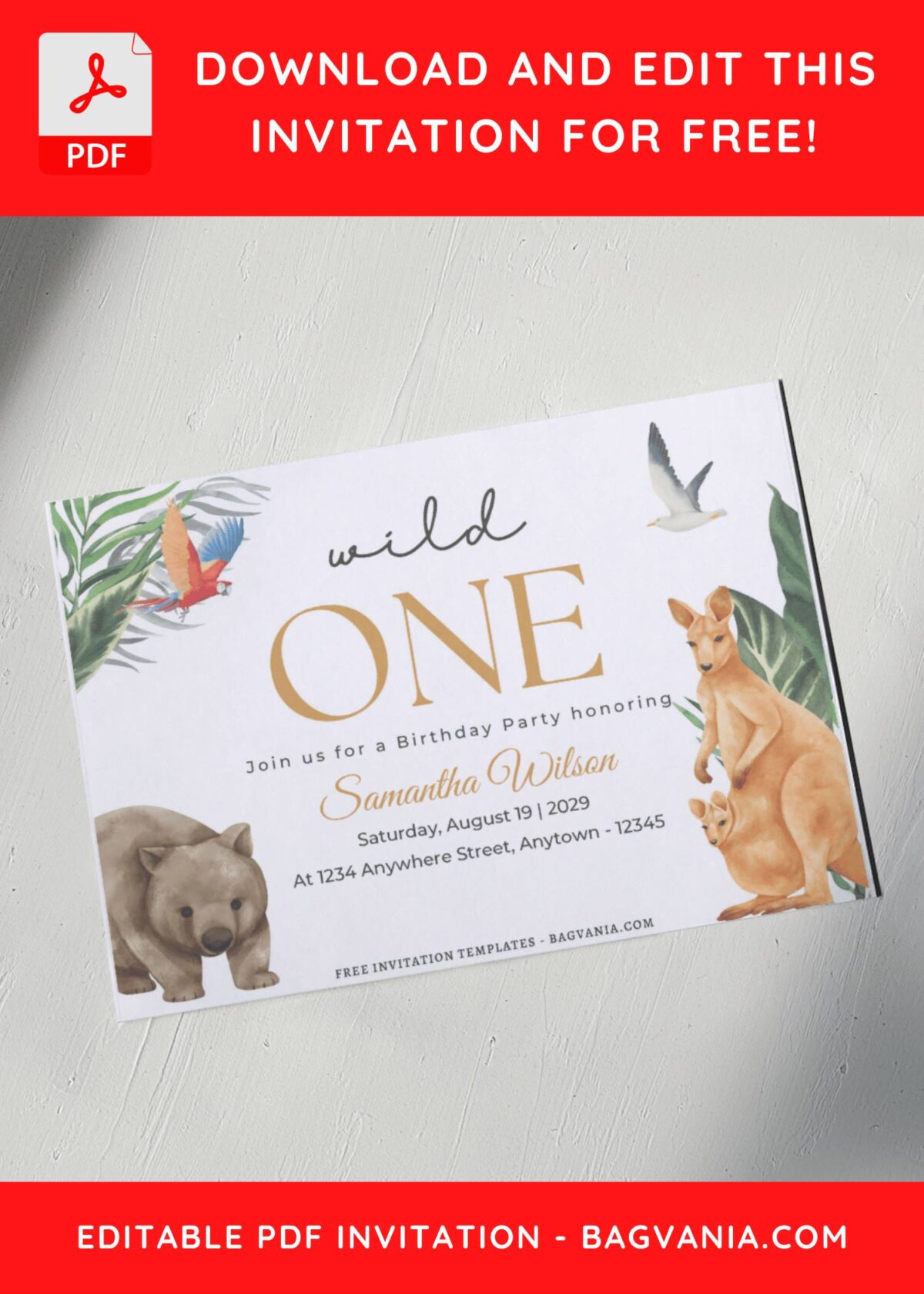 (Free Editable PDF) Watercolor Jungle Animals Birthday Invitation Templates A