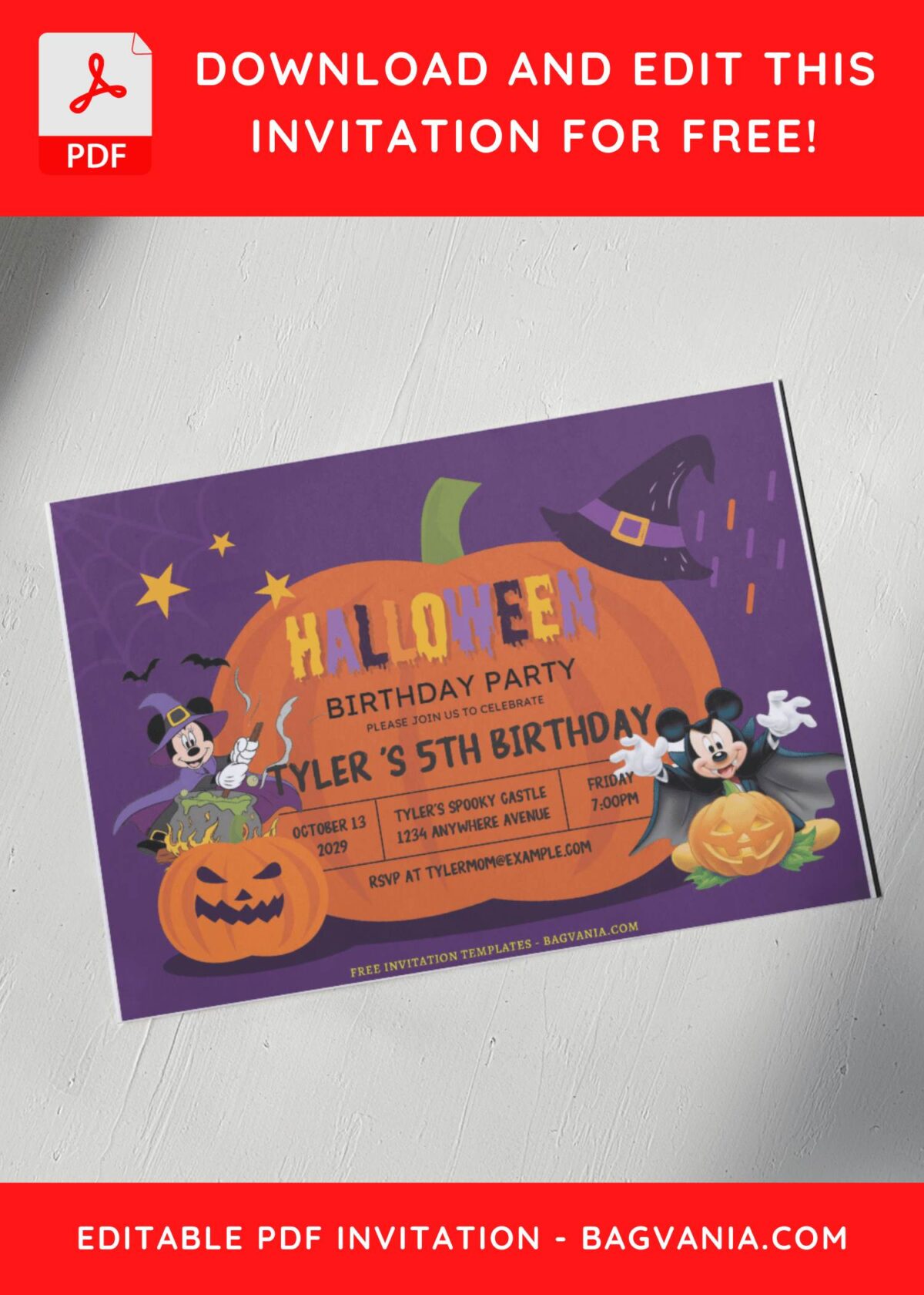 (Free Editable PDF) Jack O Lantern Mickey Mouse Birthday Invitation Templates A
