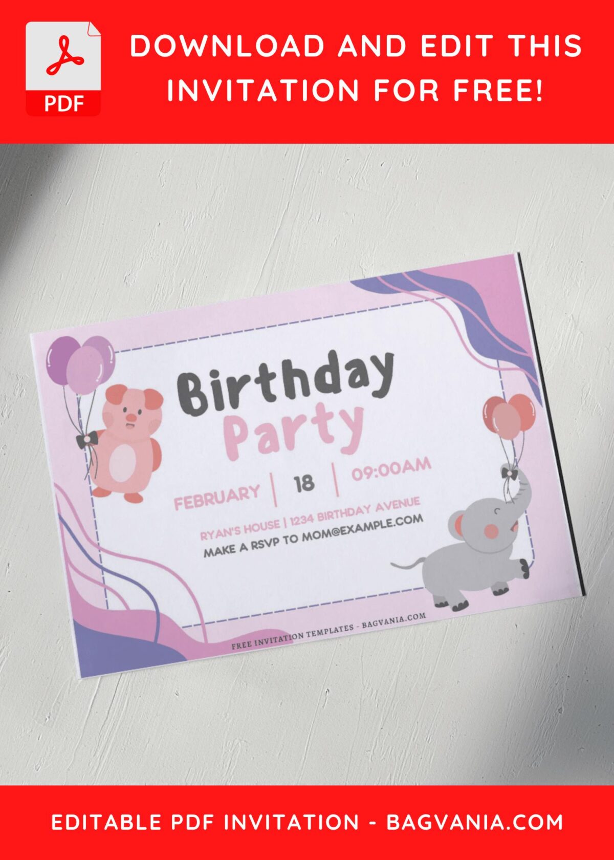 (Free Editable PDF) Joyful Party Animals Birthday Invitation Templates A