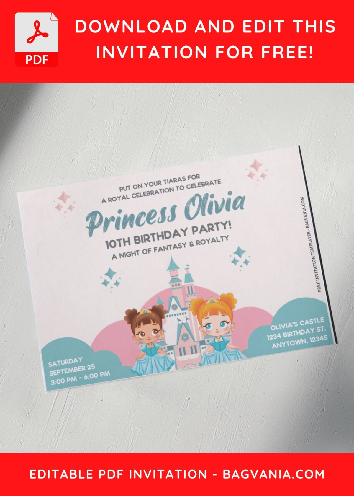 (Free Editable PDF) Adorable Twins Princess Birthday Invitation Templates A