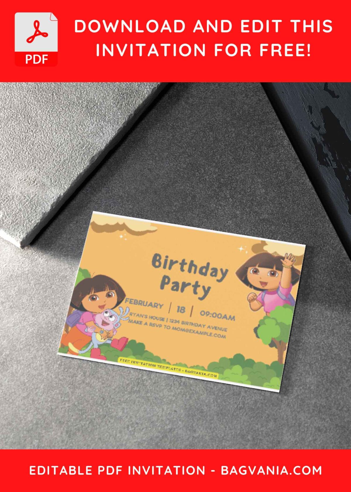 (Free Editable PDF) Cheerful Dora And Friends Birthday Invitation Templates H