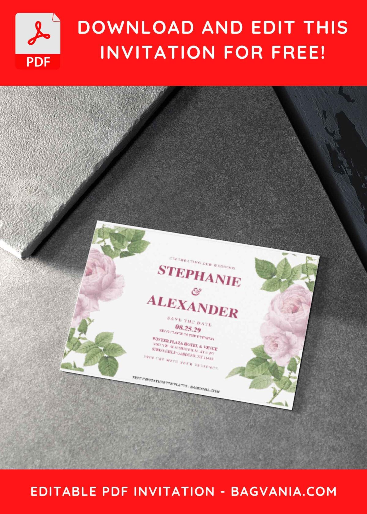 (Free Editable PDF) Exquisite Watercolor Rose & Peony Wedding Invitation Templates H