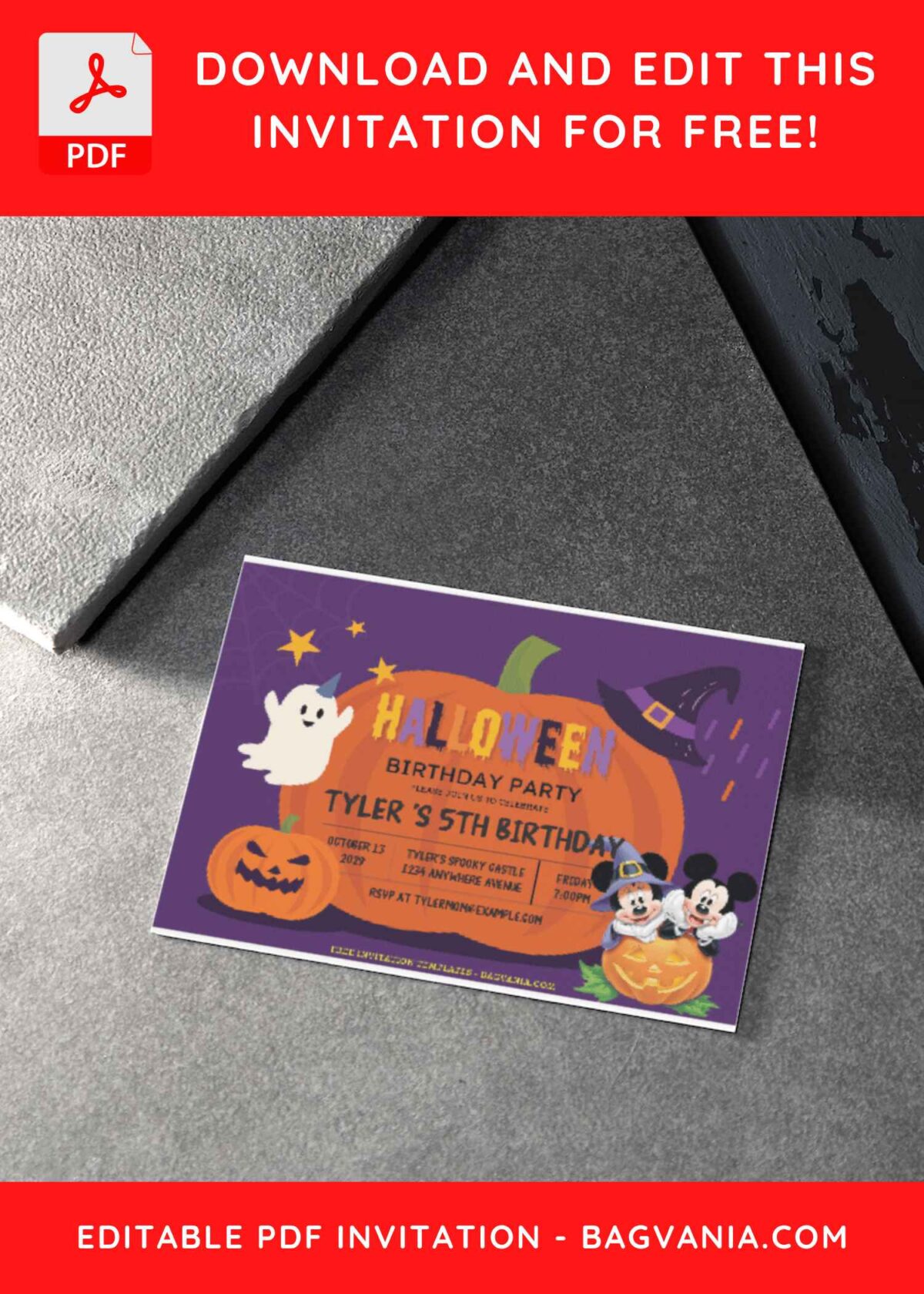 (Free Editable PDF) Jack O Lantern Mickey Mouse Birthday Invitation Templates B