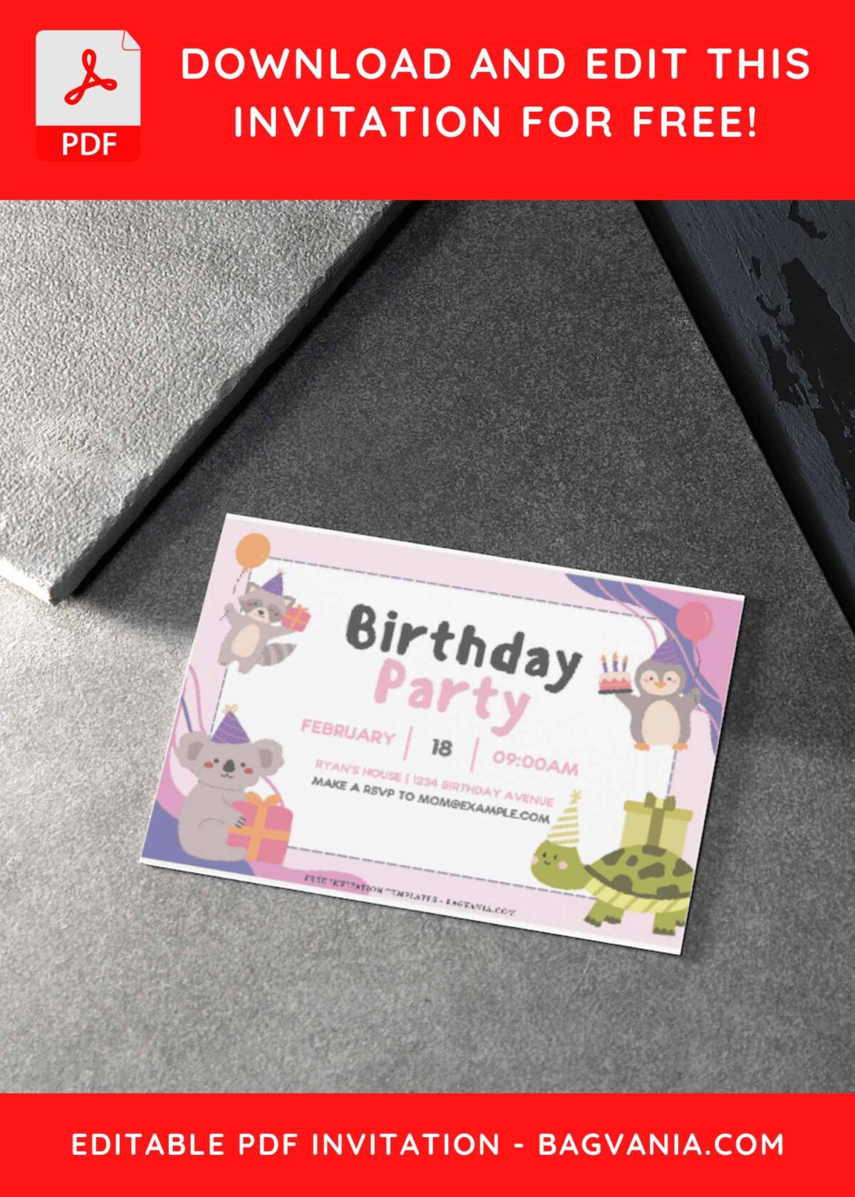 (Free Editable PDF) Joyful Party Animals Birthday Invitation Templates B