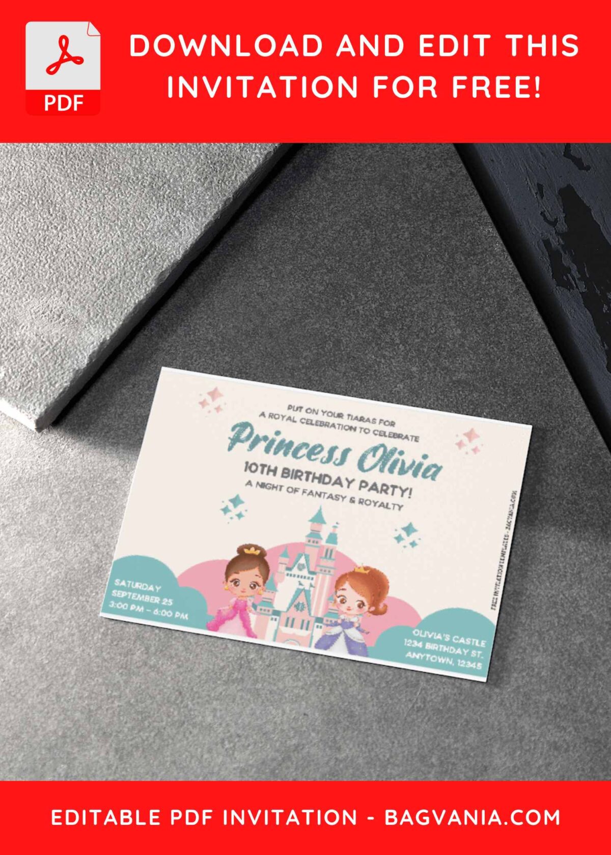 (Free Editable PDF) Adorable Twins Princess Birthday Invitation Templates B