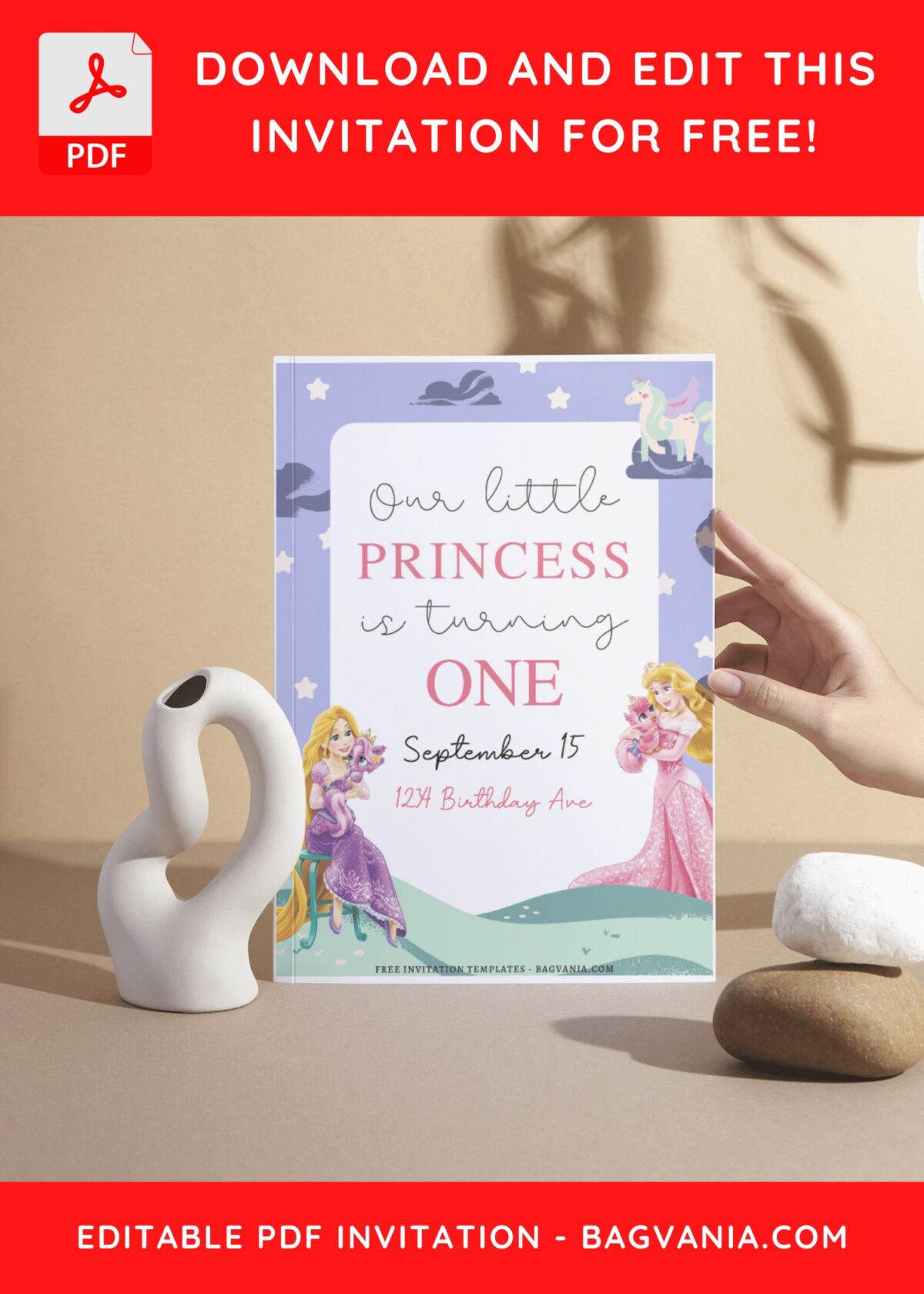 (Free Editable PDF) Magical Disney Princess Birthday Invitation Templates H