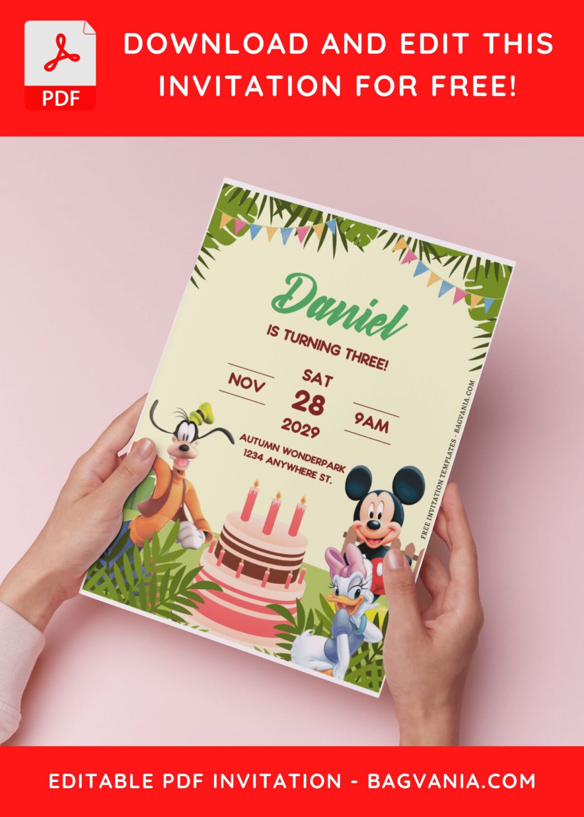 (Free Editable PDF) Mickey Mouse Jungle Surprise Birthday Invitation Templates B