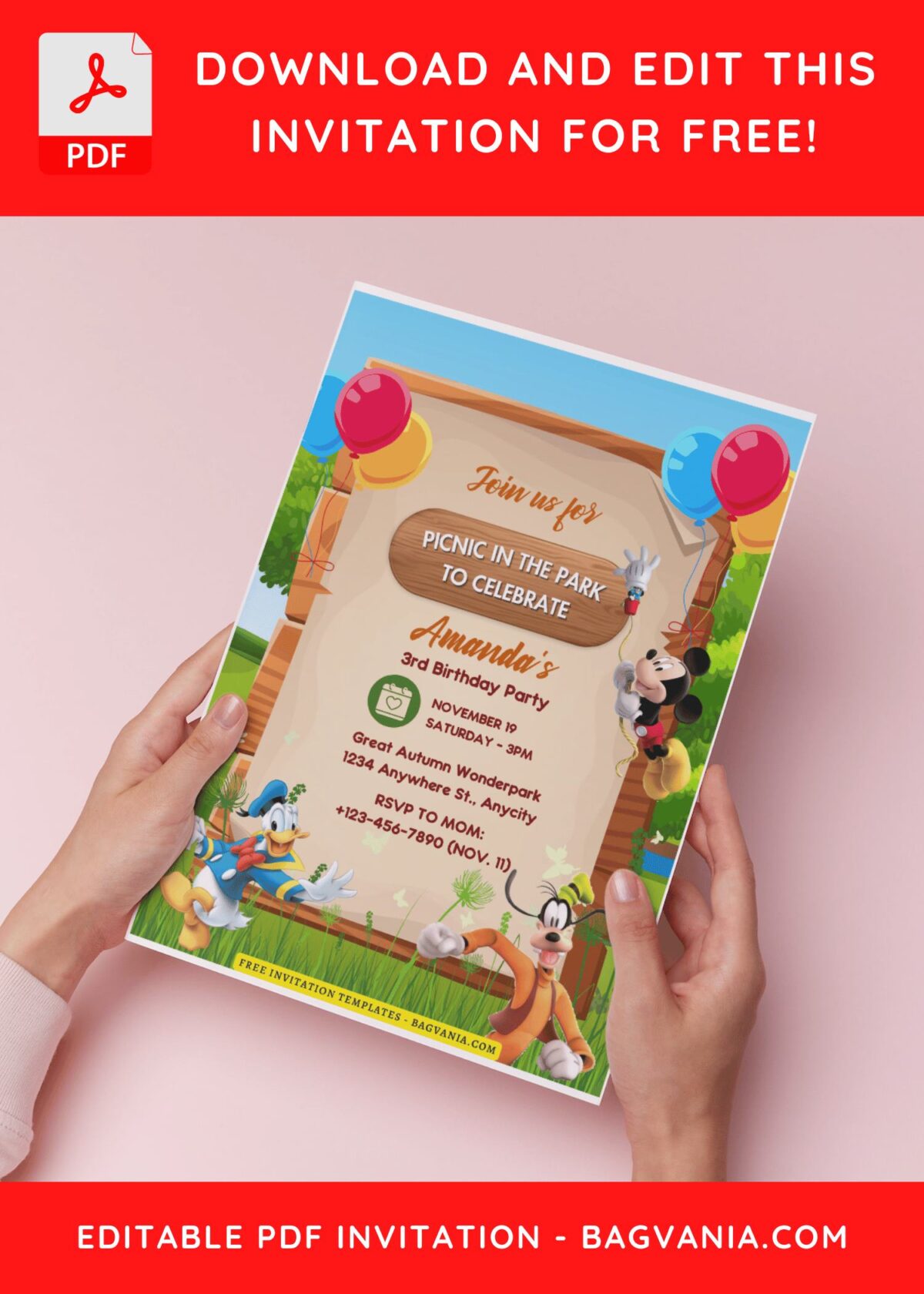 (Free Editable PDF) Childhood Joy Mickey Mouse Birthday Invitation Templates B
