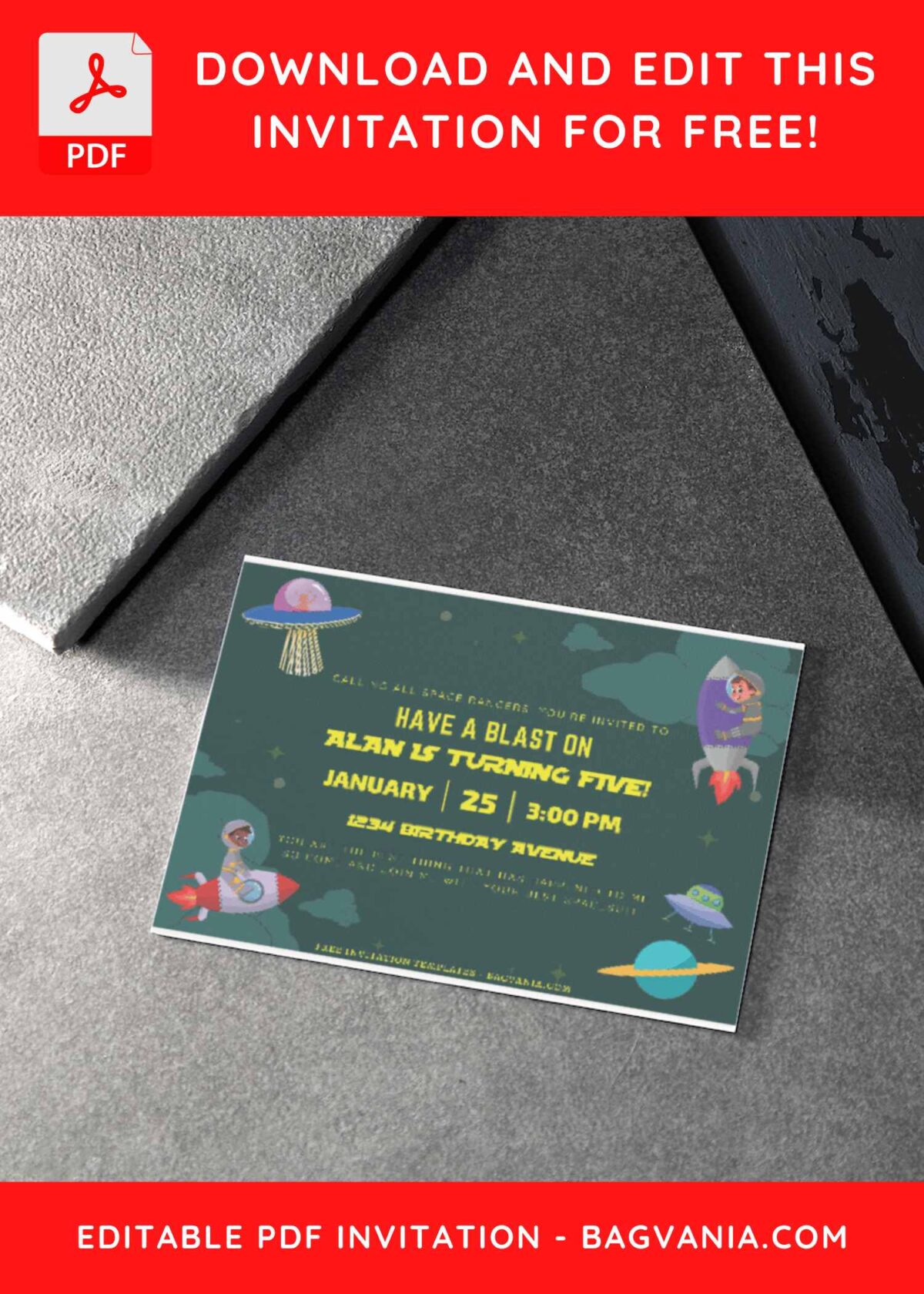 (Free Editable PDF) Out Of This World Space Birthday Invitation Templates B