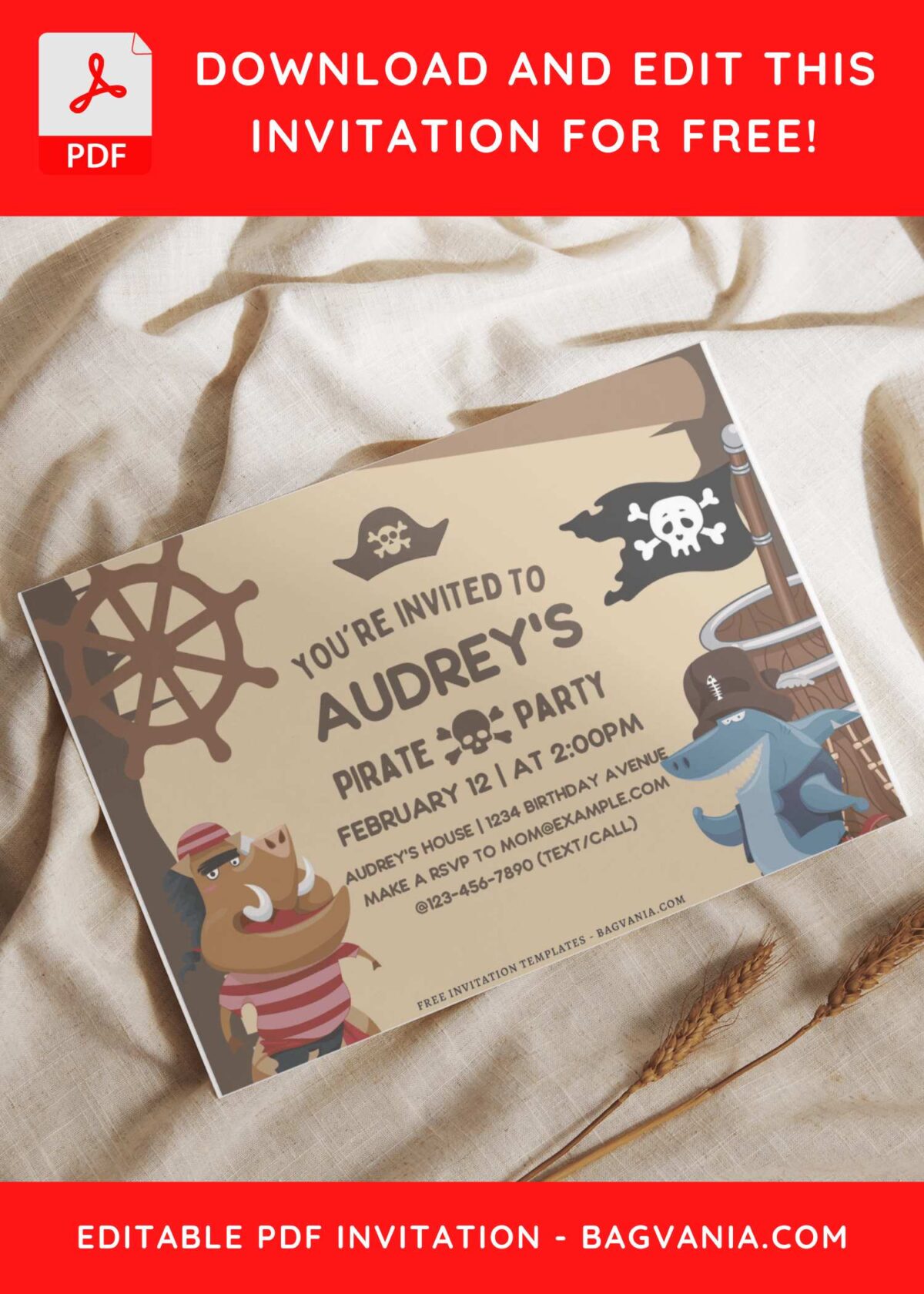 (Free Editable PDF) Adorable Animal Pirates Birthday Invitation Templates I