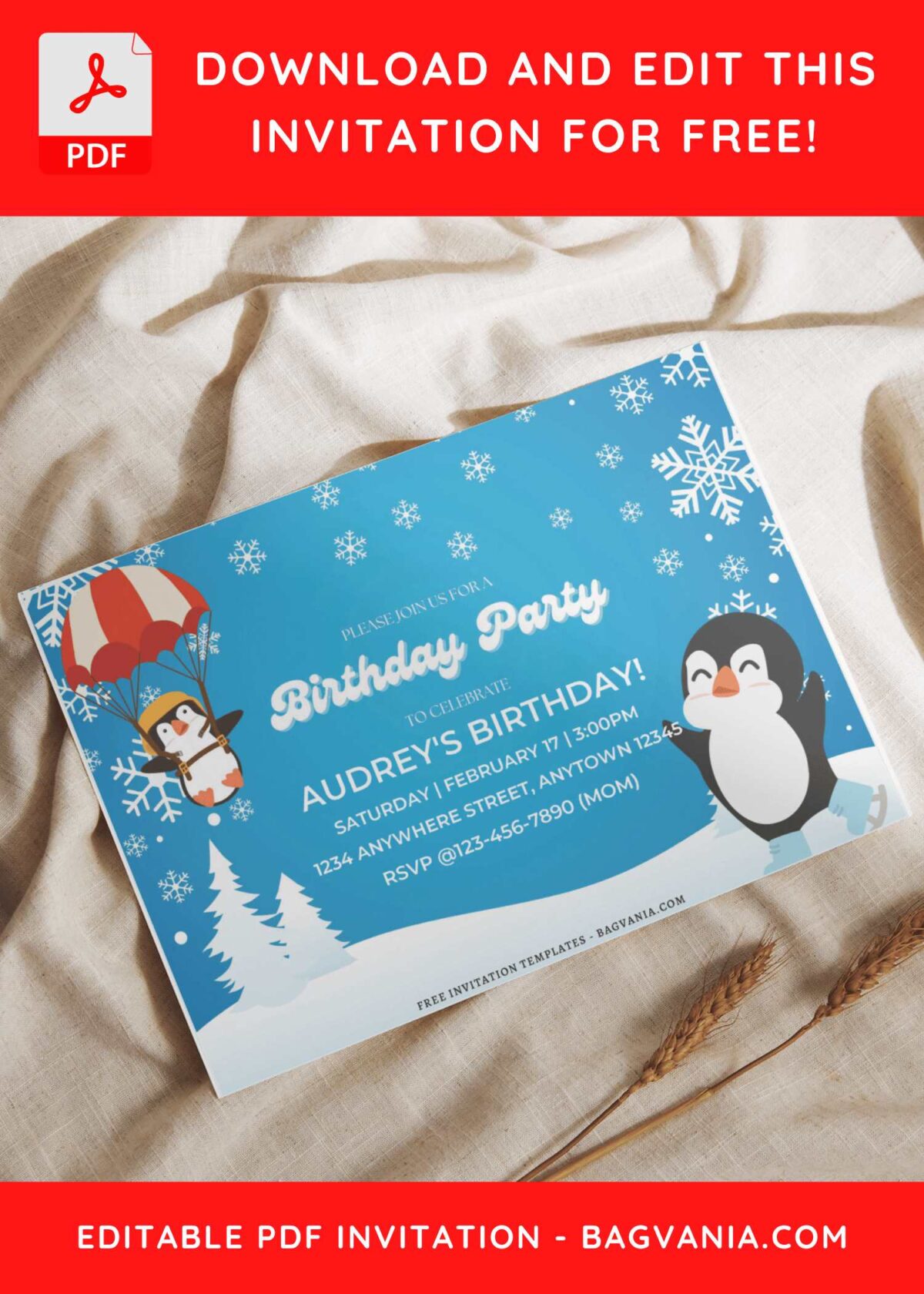 (Free Editable PDF) Playful Penguin Birthday Invitation Templates I