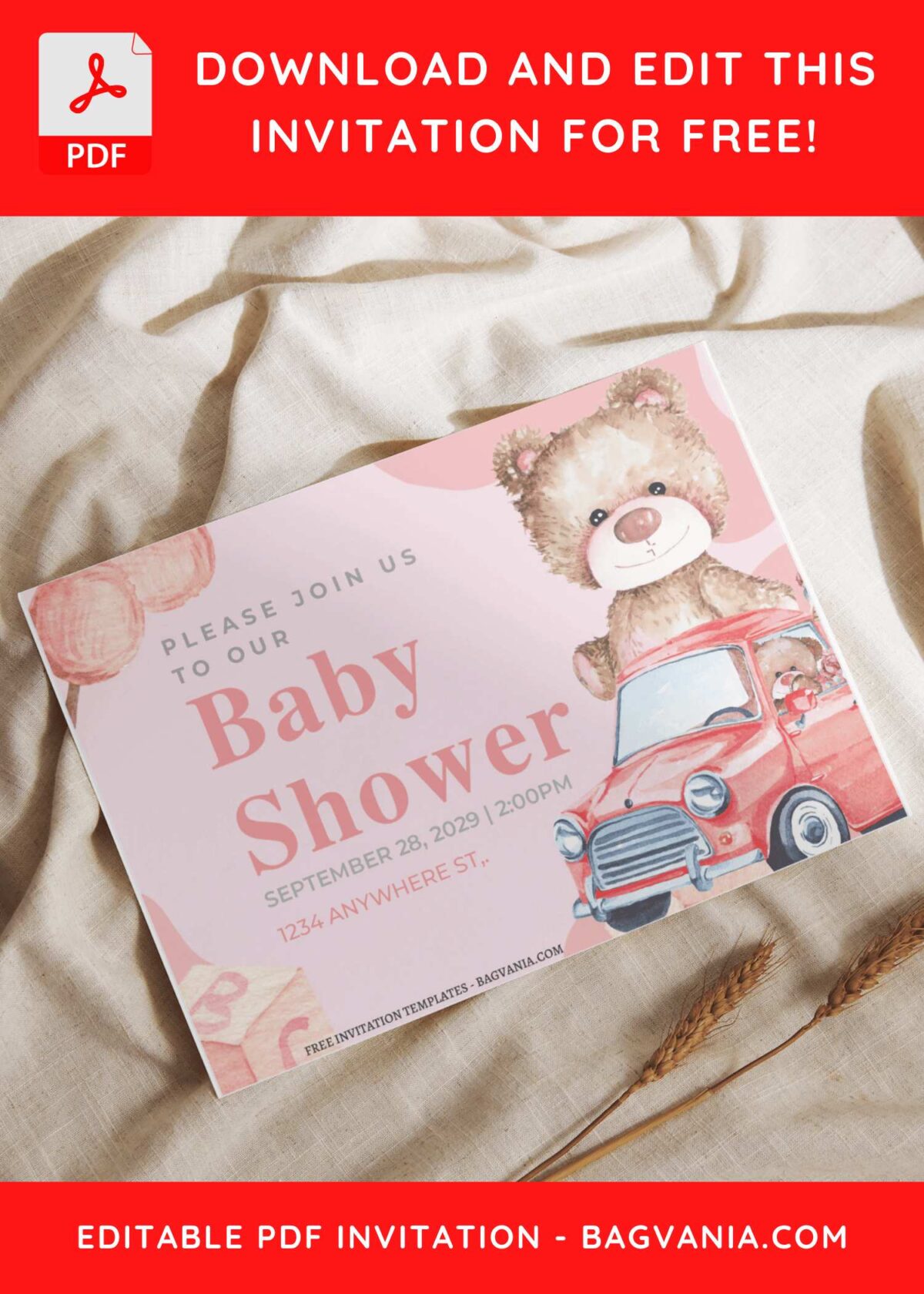 (Free Editable PDF) Teddy Bear Baby Shower Invitation Templates C