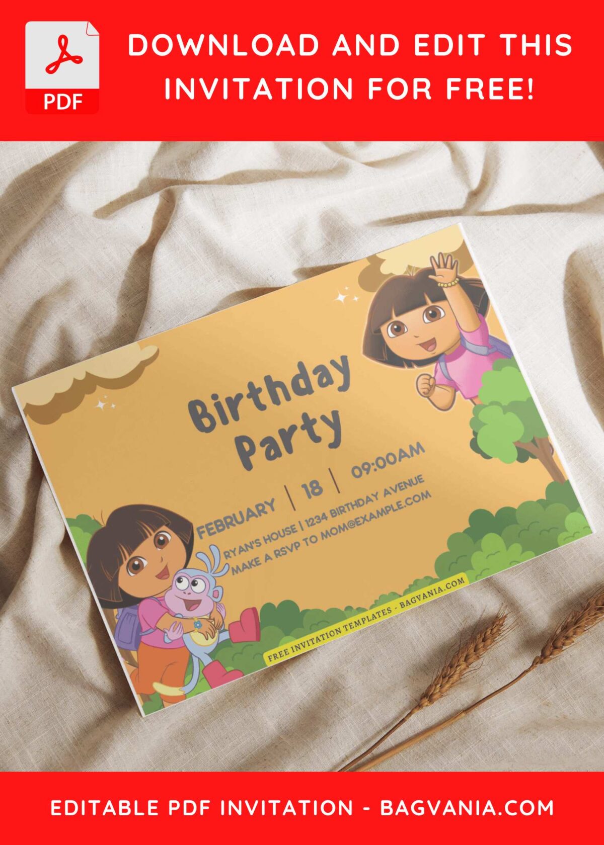 (Free Editable PDF) Cheerful Dora And Friends Birthday Invitation Templates I