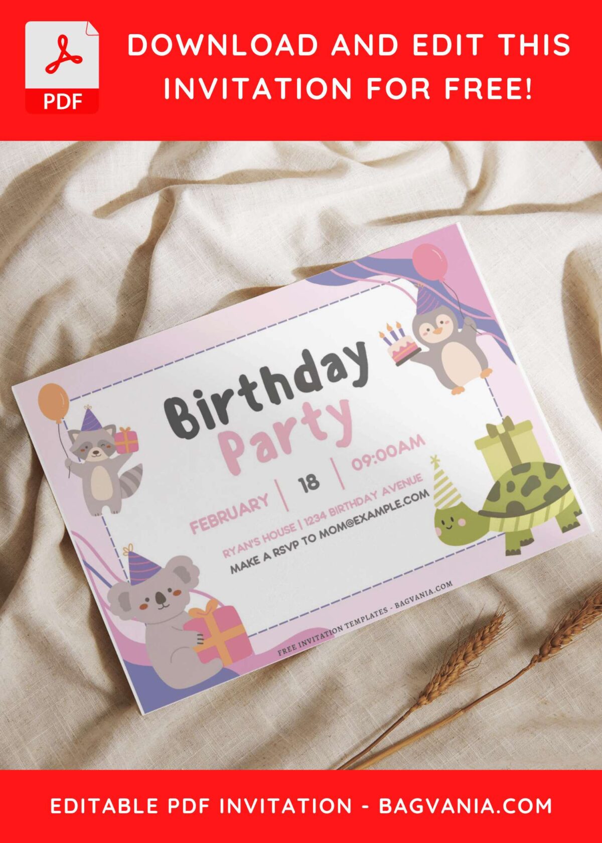 (Free Editable PDF) Joyful Party Animals Birthday Invitation Templates C