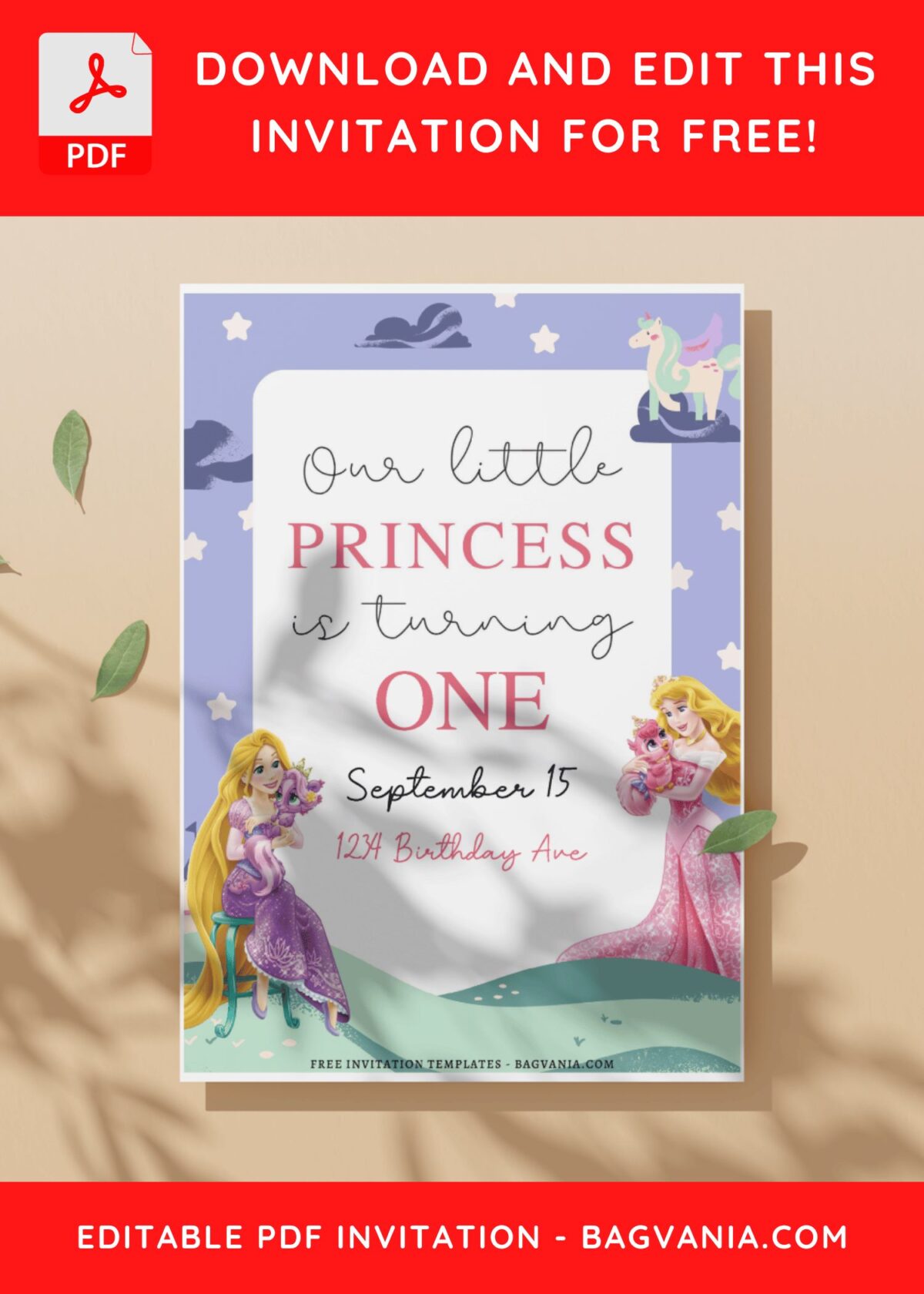 (Free Editable PDF) Magical Disney Princess Birthday Invitation Templates I