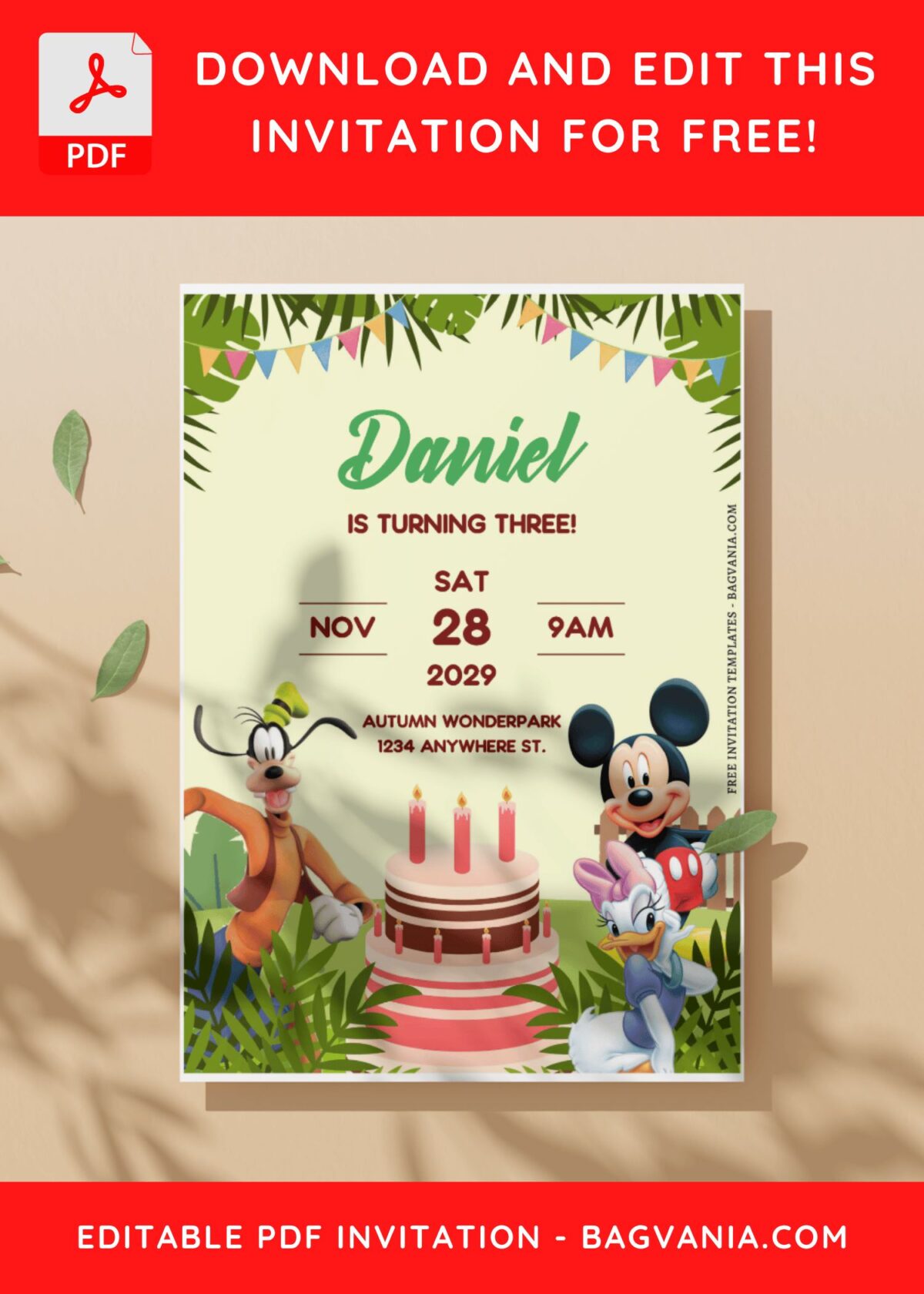 (Free Editable PDF) Mickey Mouse Jungle Surprise Birthday Invitation Templates C