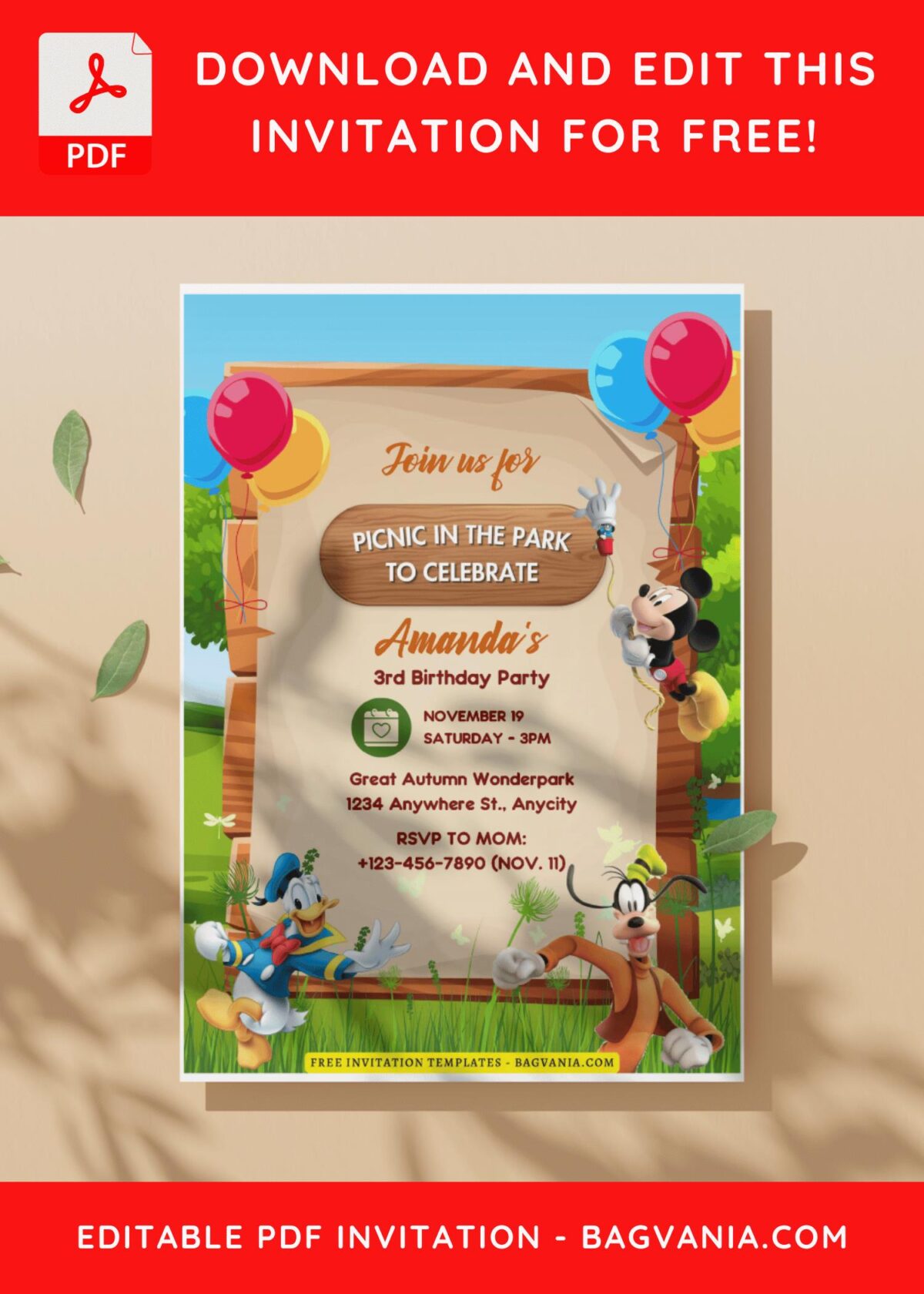 (Free Editable PDF) Childhood Joy Mickey Mouse Birthday Invitation Templates C