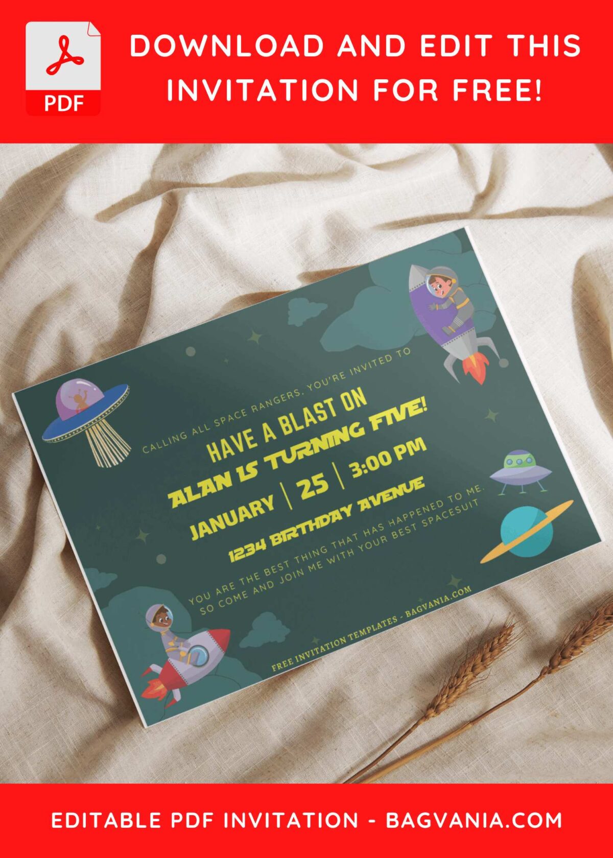 (Free Editable PDF) Out Of This World Space Birthday Invitation Templates C