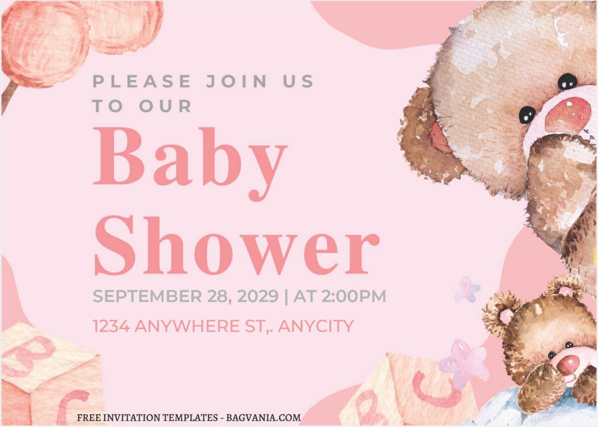 (Free Editable PDF) Teddy Bear Baby Shower Invitation Templates D