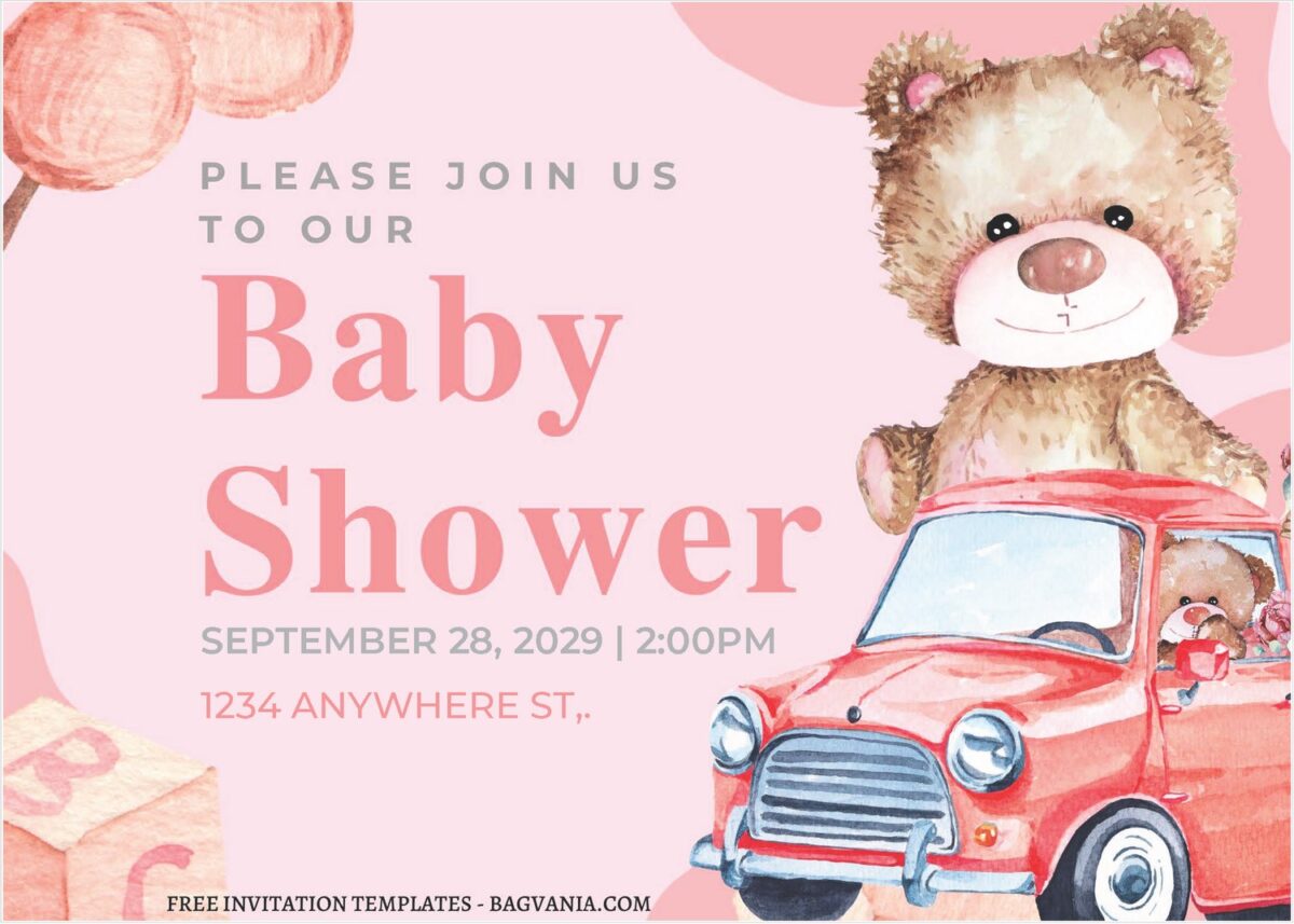 (Free Editable PDF) Teddy Bear Baby Shower Invitation Templates F