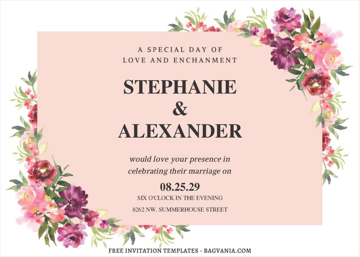 (Free Editable PDF) Botanical Floral Frame Wedding Invitation Templates J