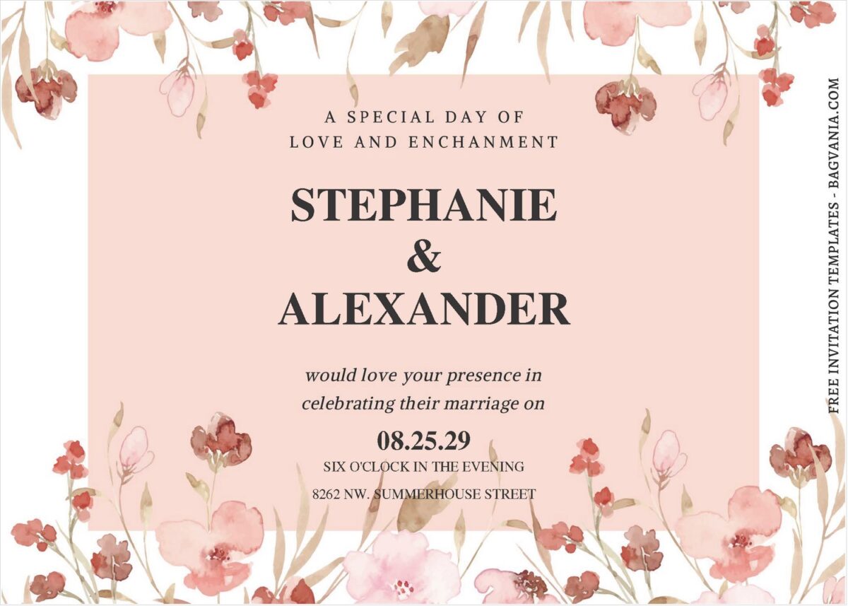 (Free Editable PDF) Botanical Floral Frame Wedding Invitation Templates A