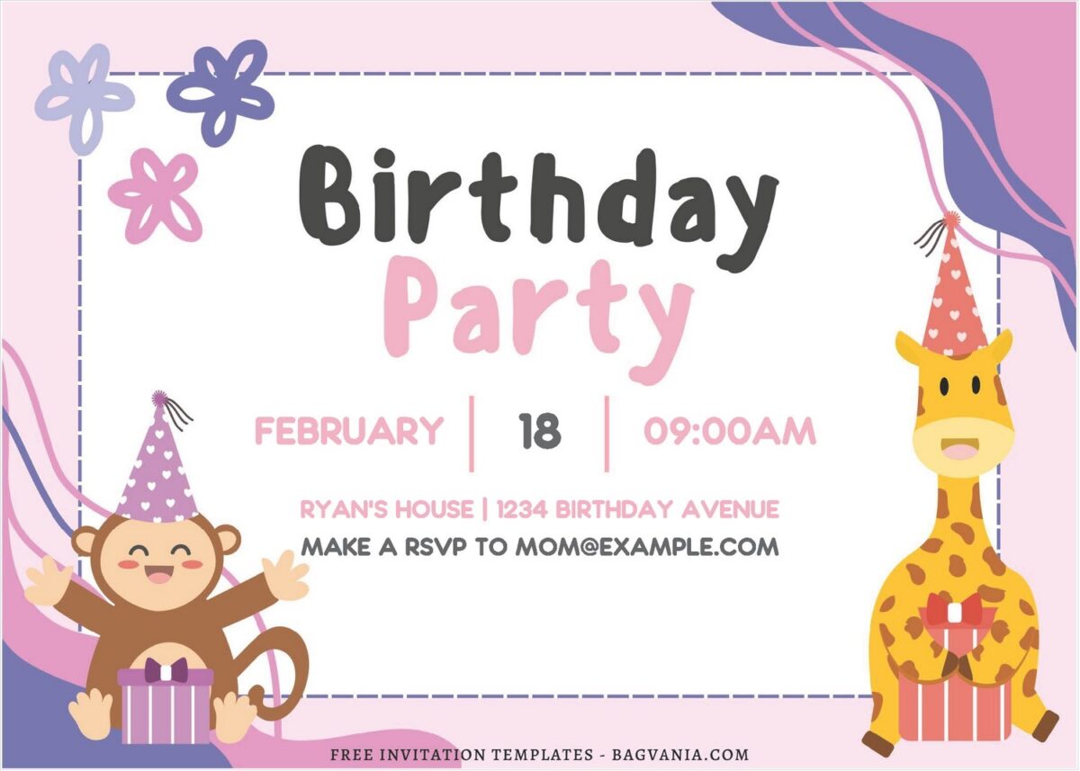 (Free Editable PDF) Joyful Party Animals Birthday Invitation Templates D
