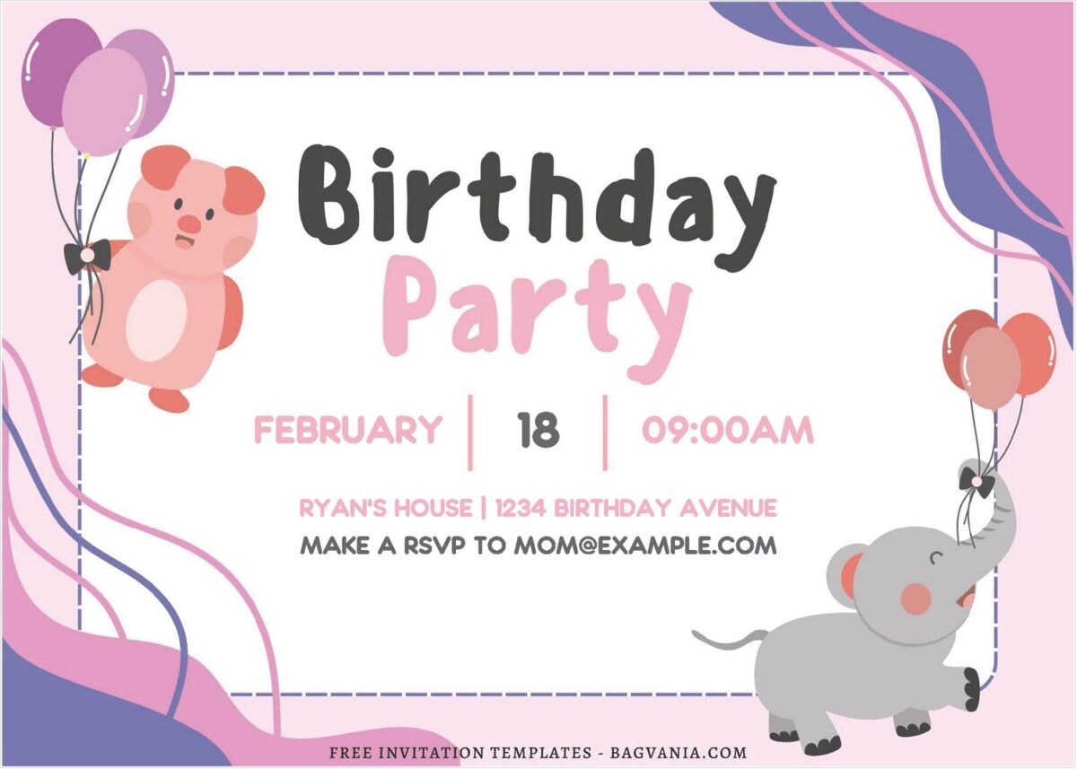 (Free Editable PDF) Joyful Party Animals Birthday Invitation Templates E