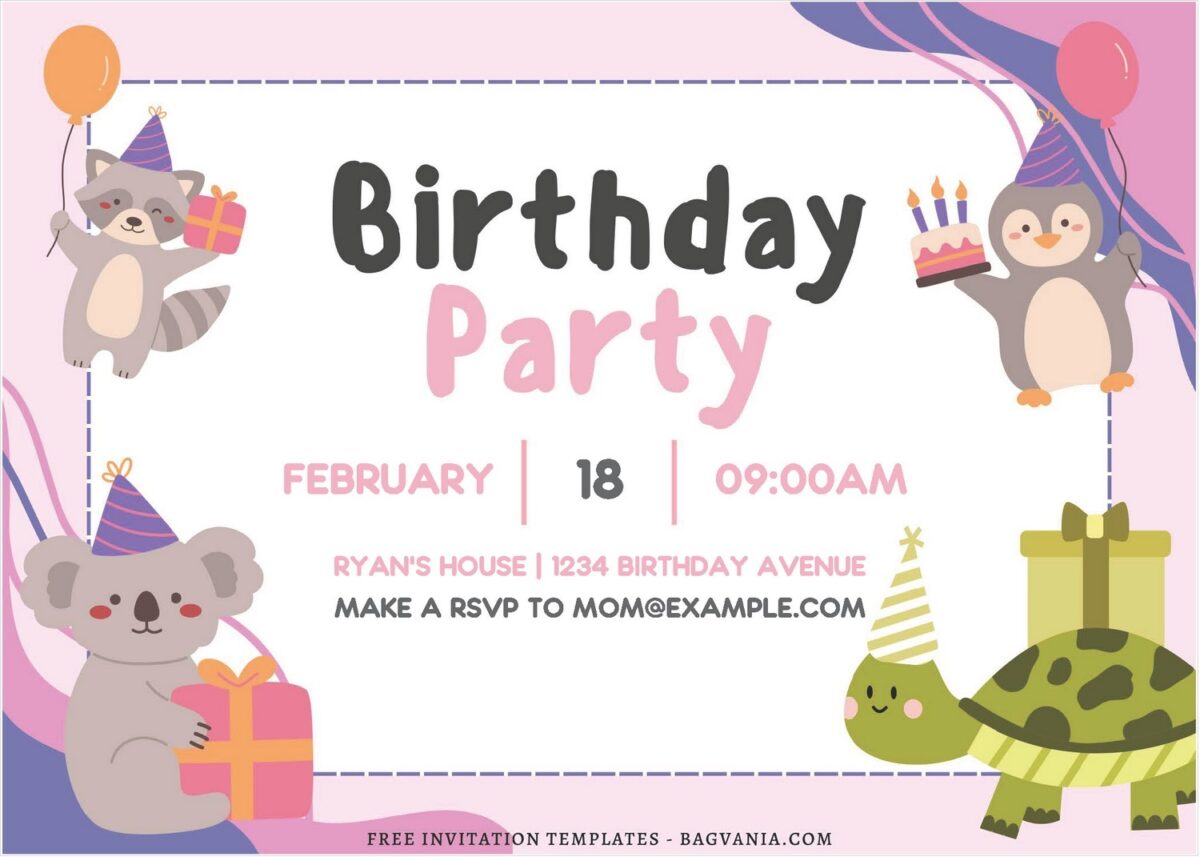 (Free Editable PDF) Joyful Party Animals Birthday Invitation Templates F